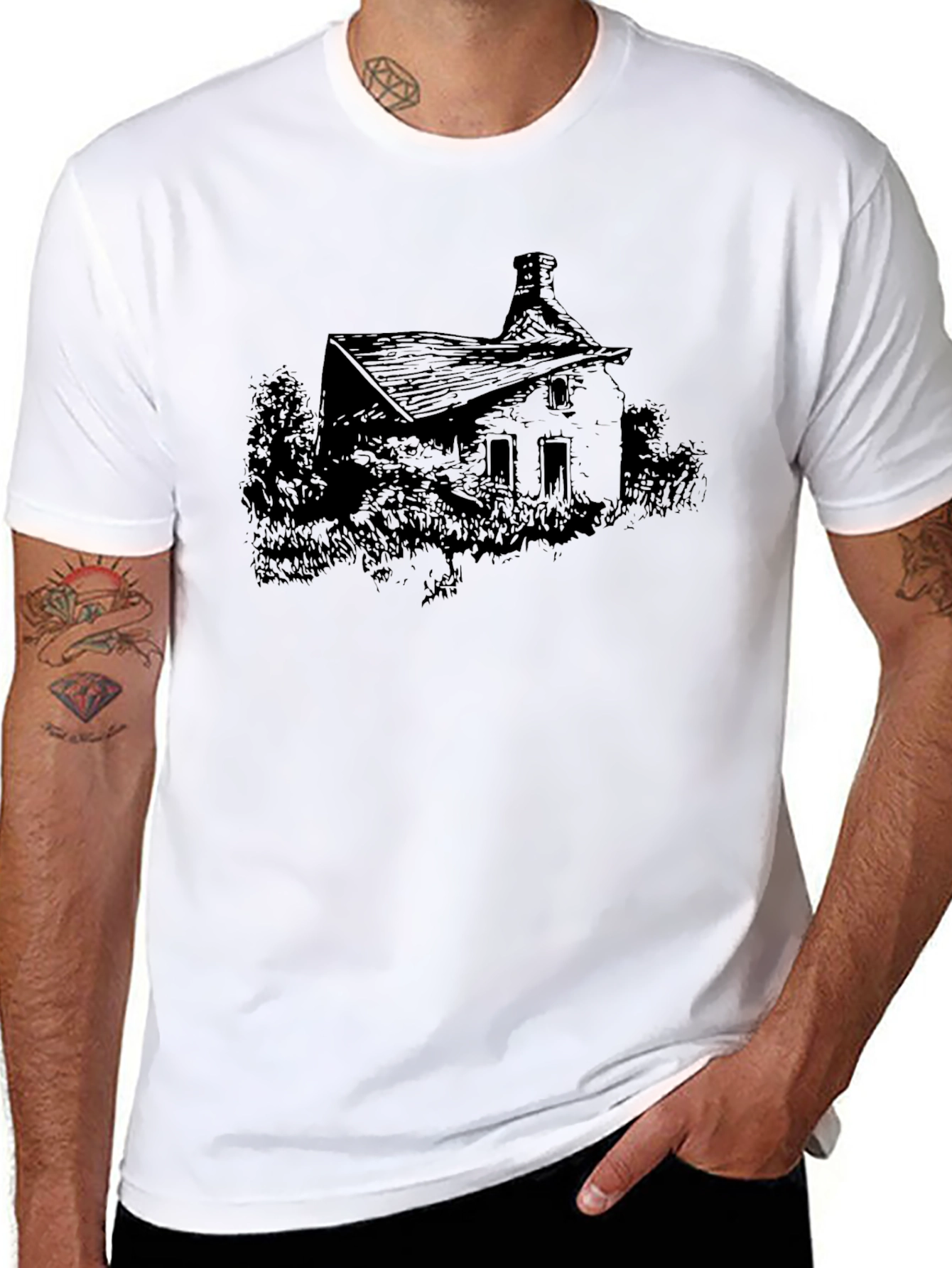 Black Eerie House Graphic T-Shirt view 8
