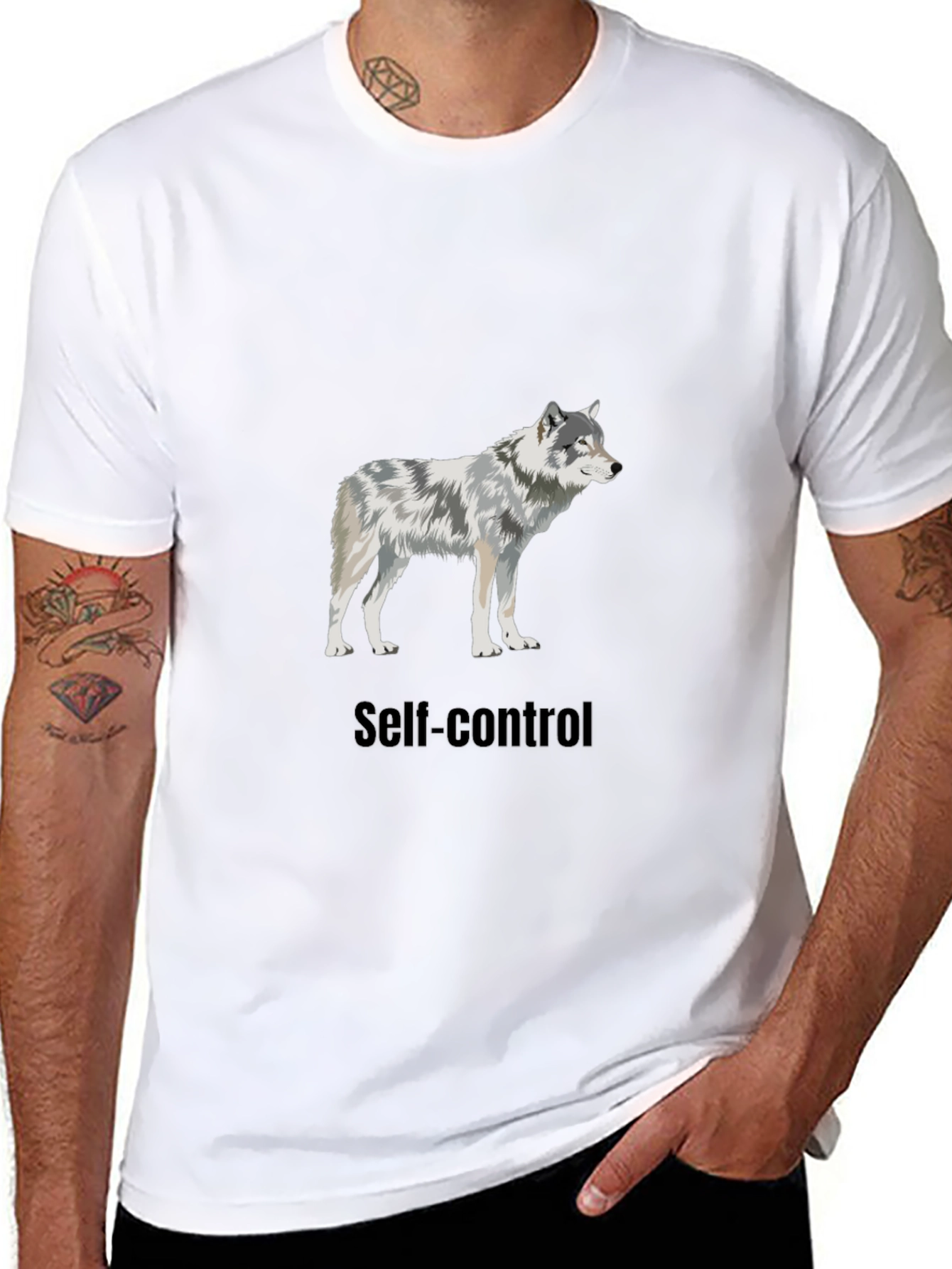 Black Self-Control Wolf Graphic T-Shirt view 8