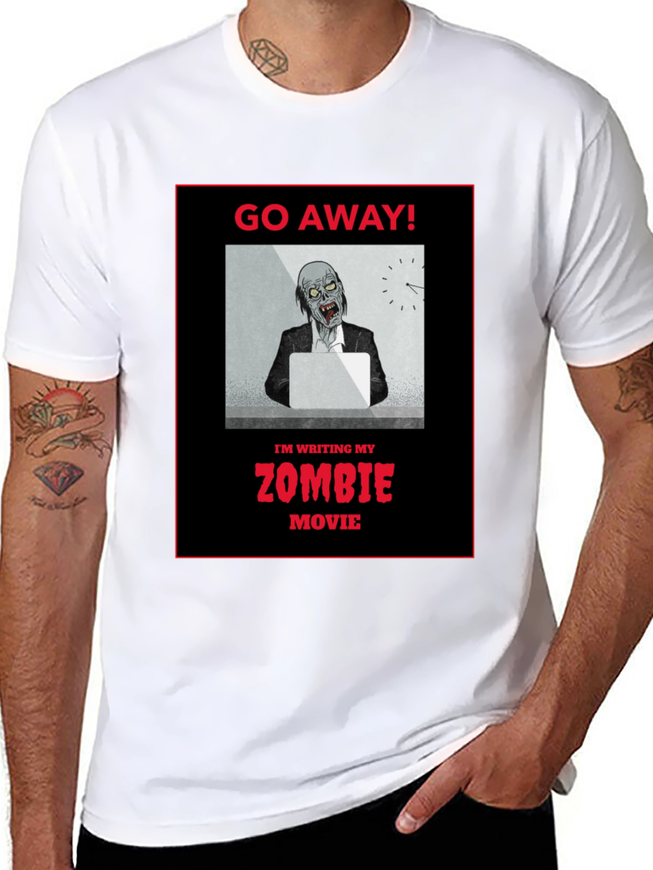 Black Zombie Movie Writer T-Shirt - Go Away! view 8