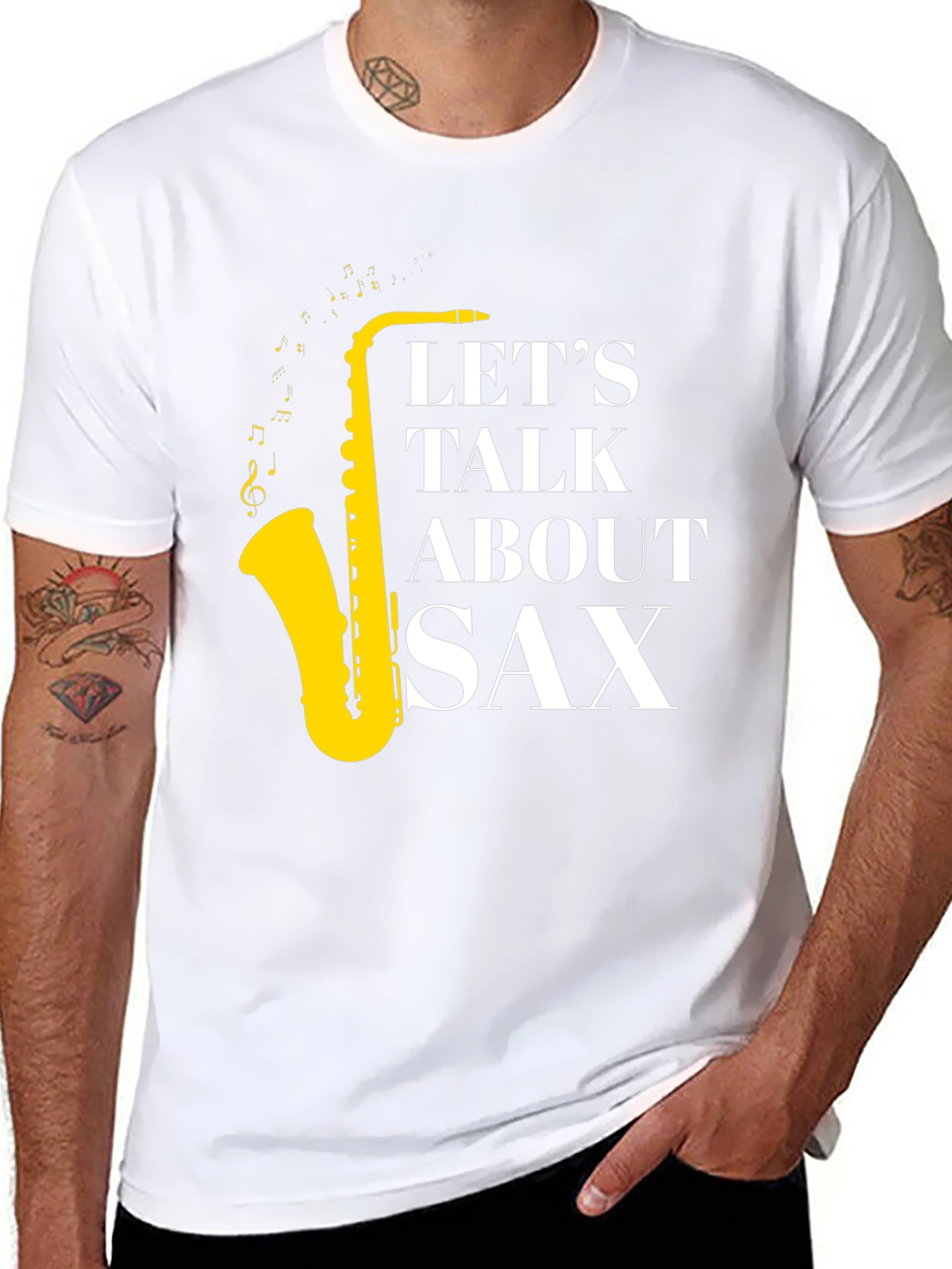Black Let's Talk About Sax T-Shirt - Musician Apparel view 8