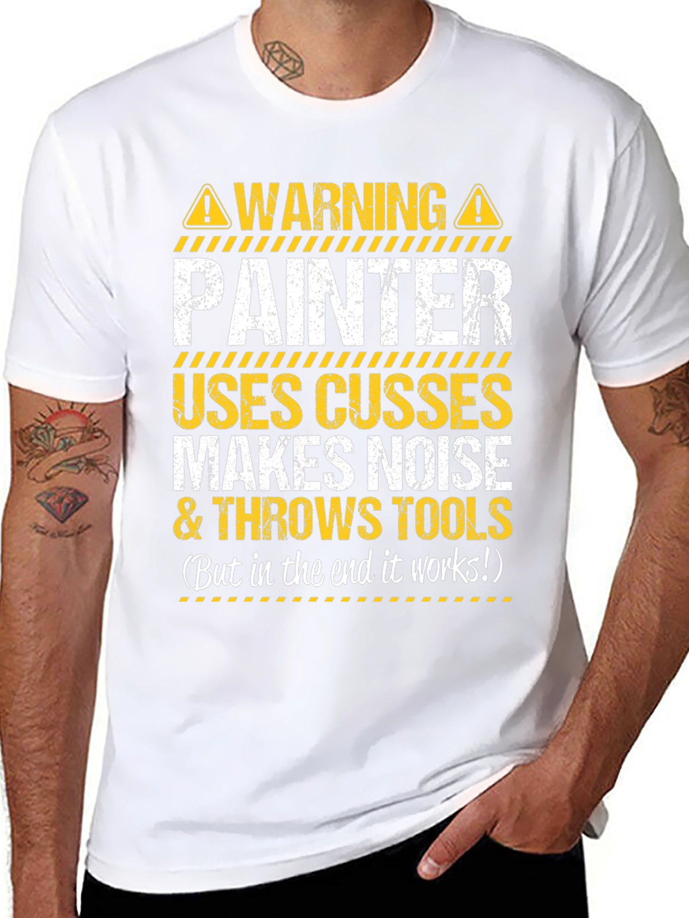 Black Warning Painter T-Shirt: Uses Cusses and Throws Tools view 8