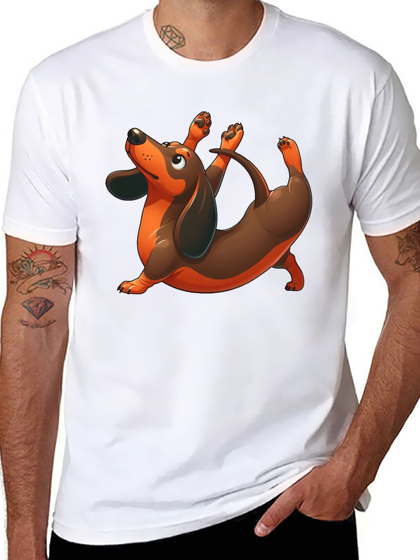 Black Yoga Dachshund Black T-Shirt view 8