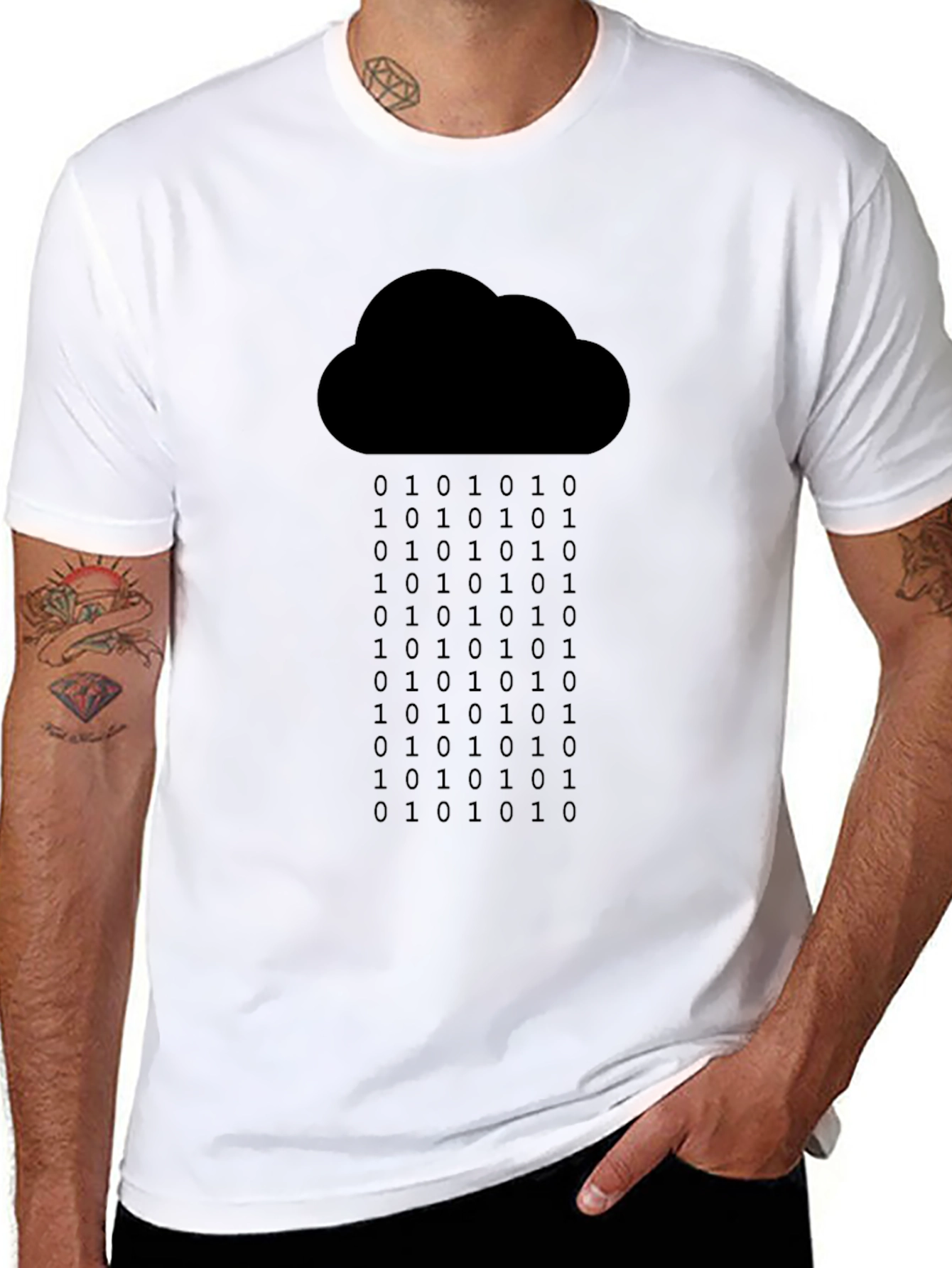 Black Binary Rain Cloud Tee - Programmer Geek Chic view 8