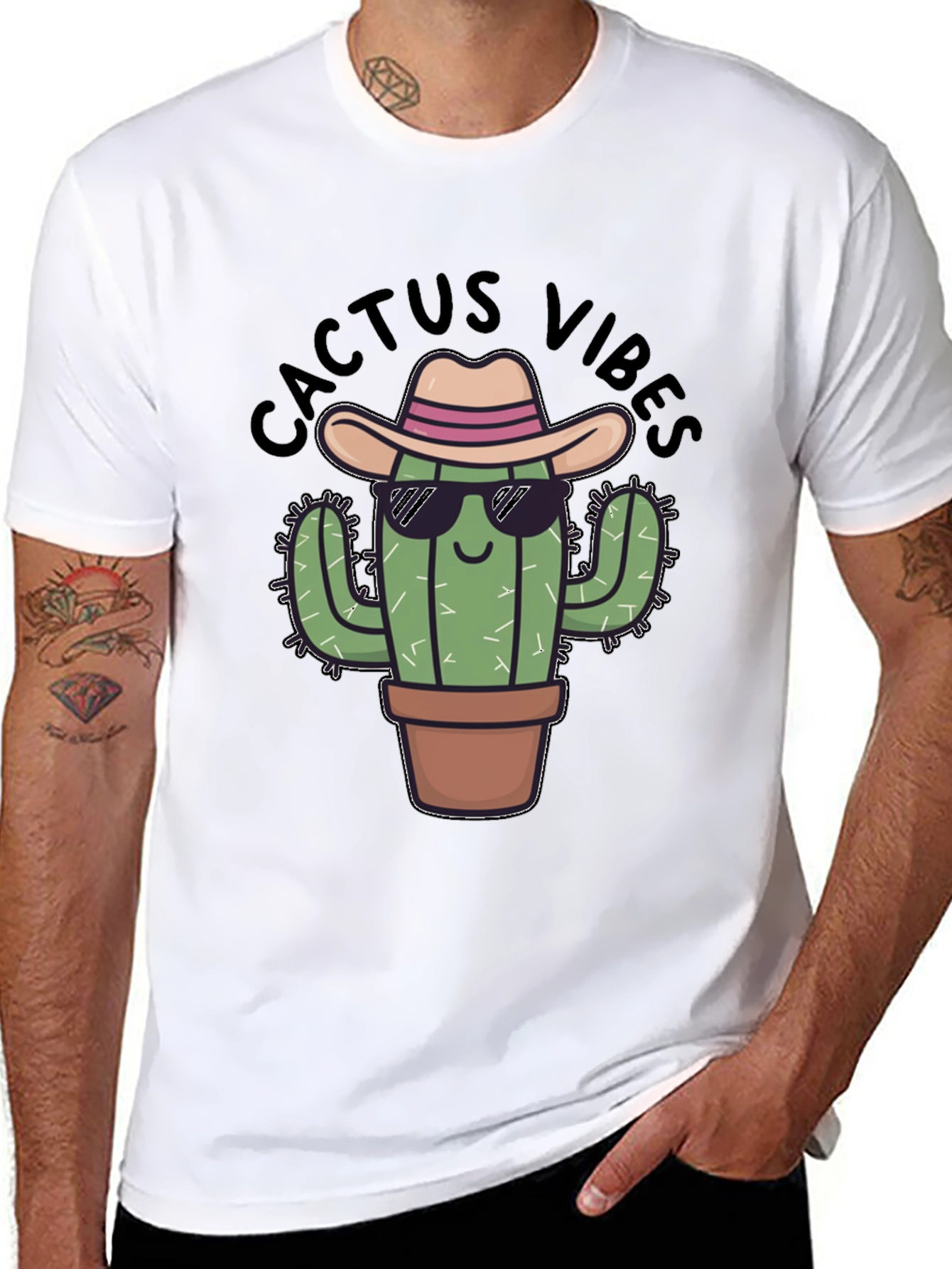 Black Cactus Vibes Tee: Cool Desert Humor view 8