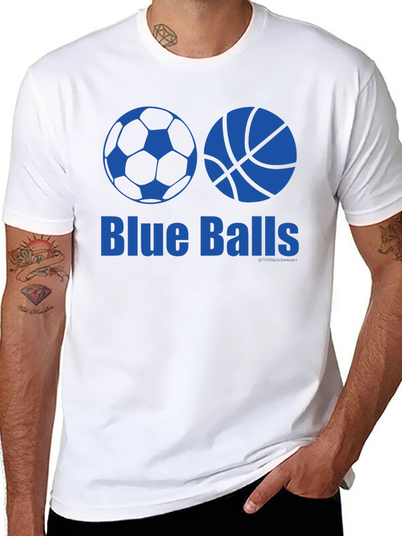 Black Blue Balls Graphic T-Shirt - Soccer & Basketball Design view 8