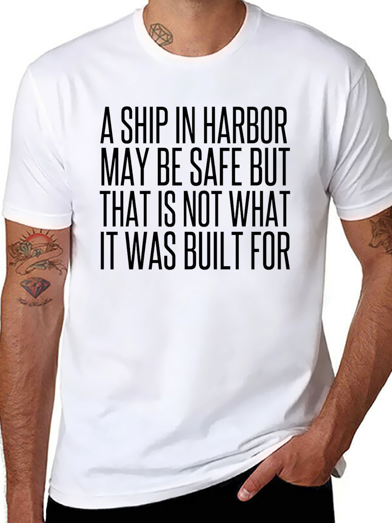 Black A Ship in Harbor Motivational T-Shirt view 8
