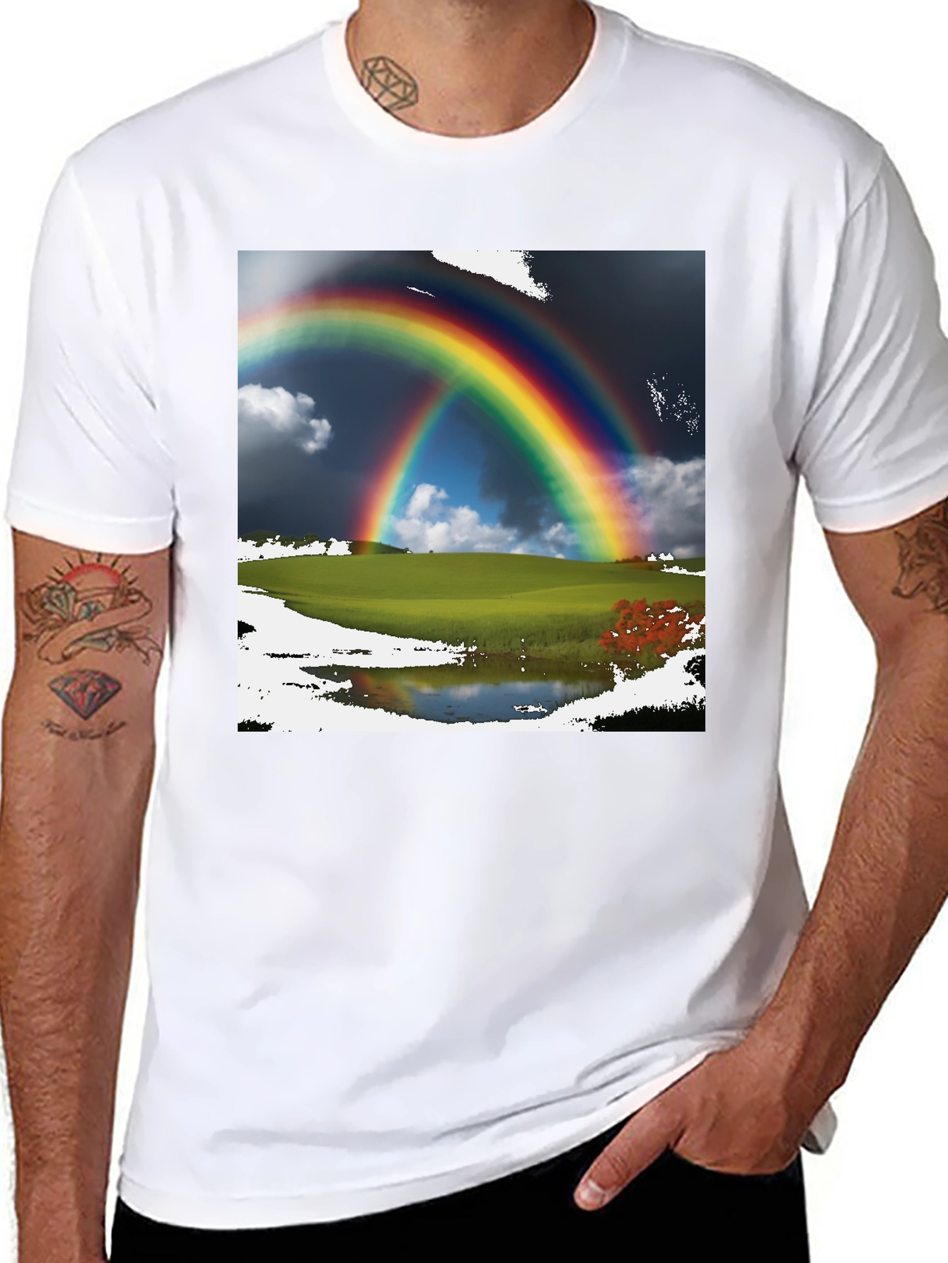 Black Rainbow Scene Black T-Shirt view 8