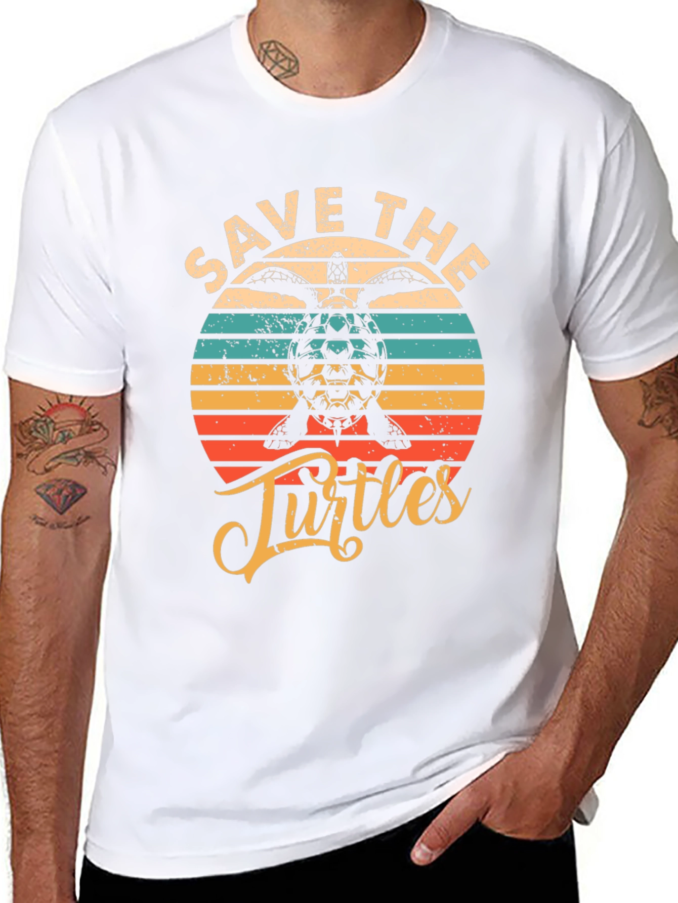 Black Save the Turtles Graphic Tee - Retro Style view 8