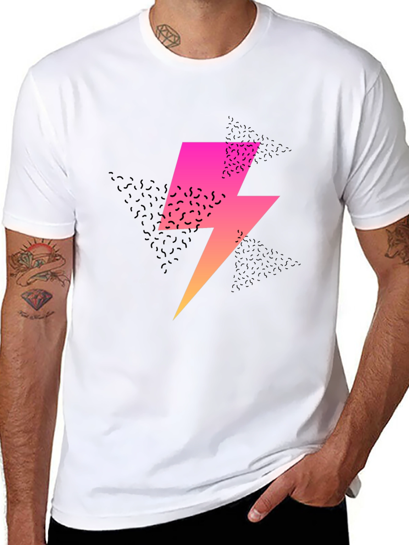 Black Retro Lightning Bolt Graphic T-Shirt view 8