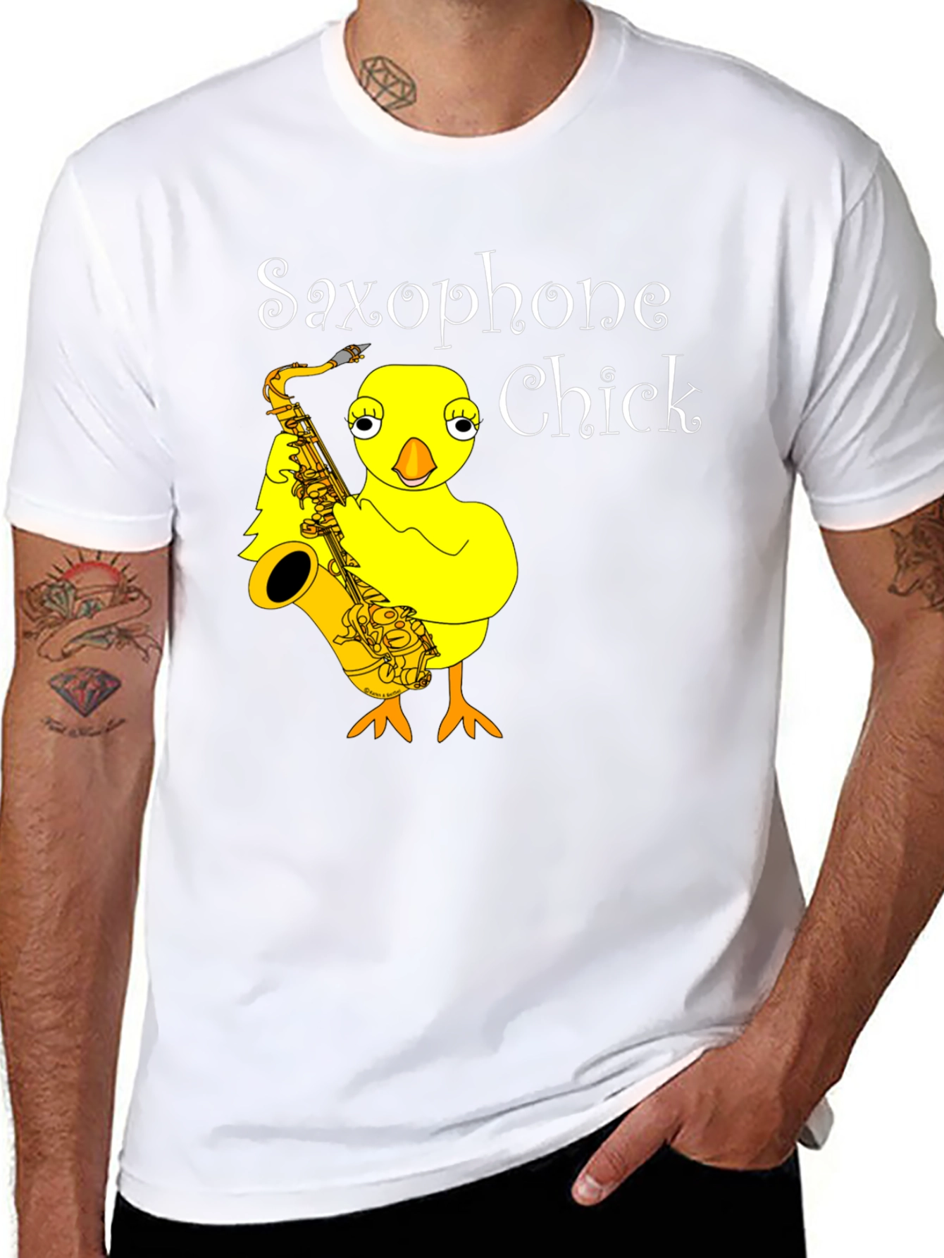 Black Saxophone Chick Graphic Tee - Unisex Black T-Shirt view 8