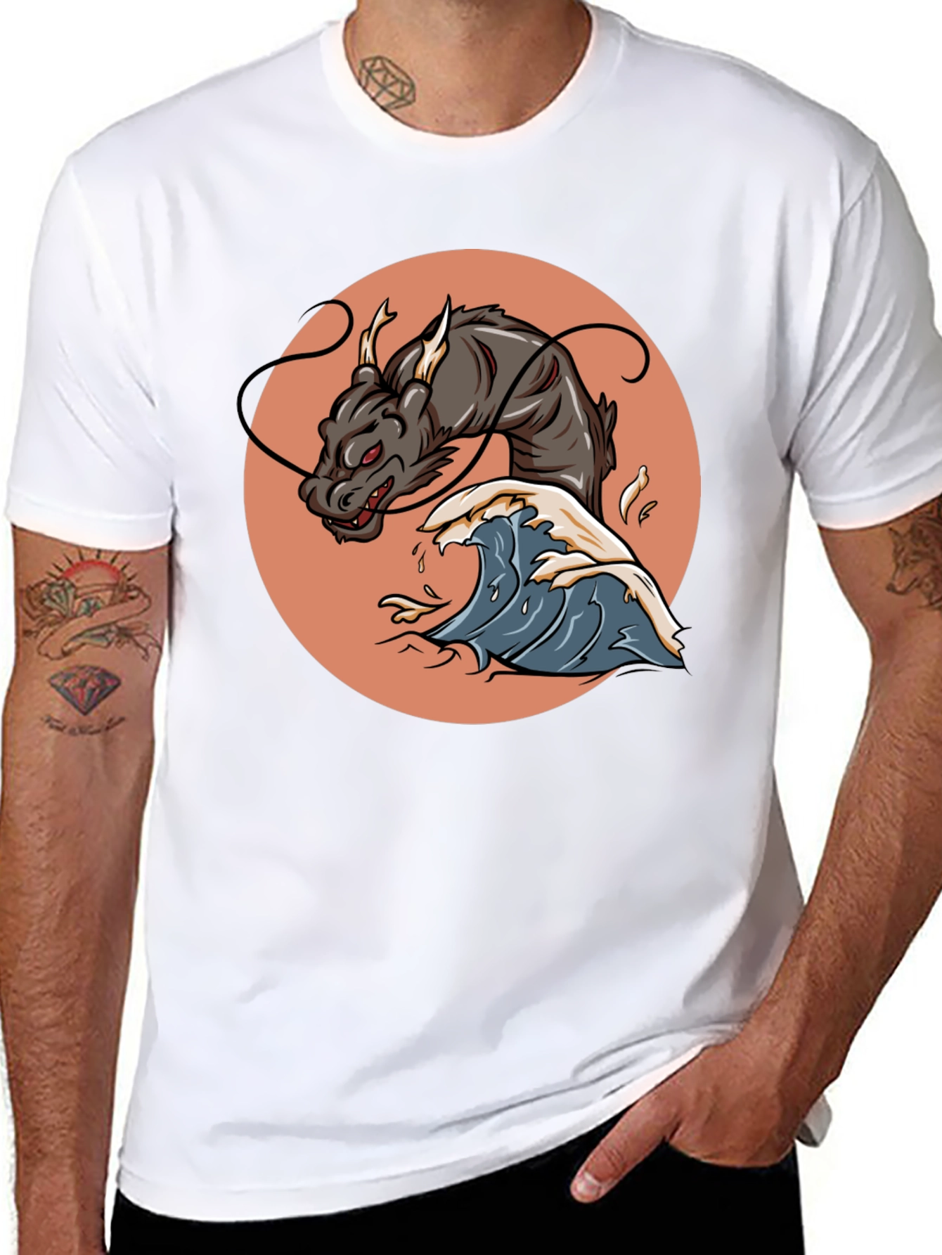 Black Dragon Wave Graphic Tee - Black Cotton Blend view 8