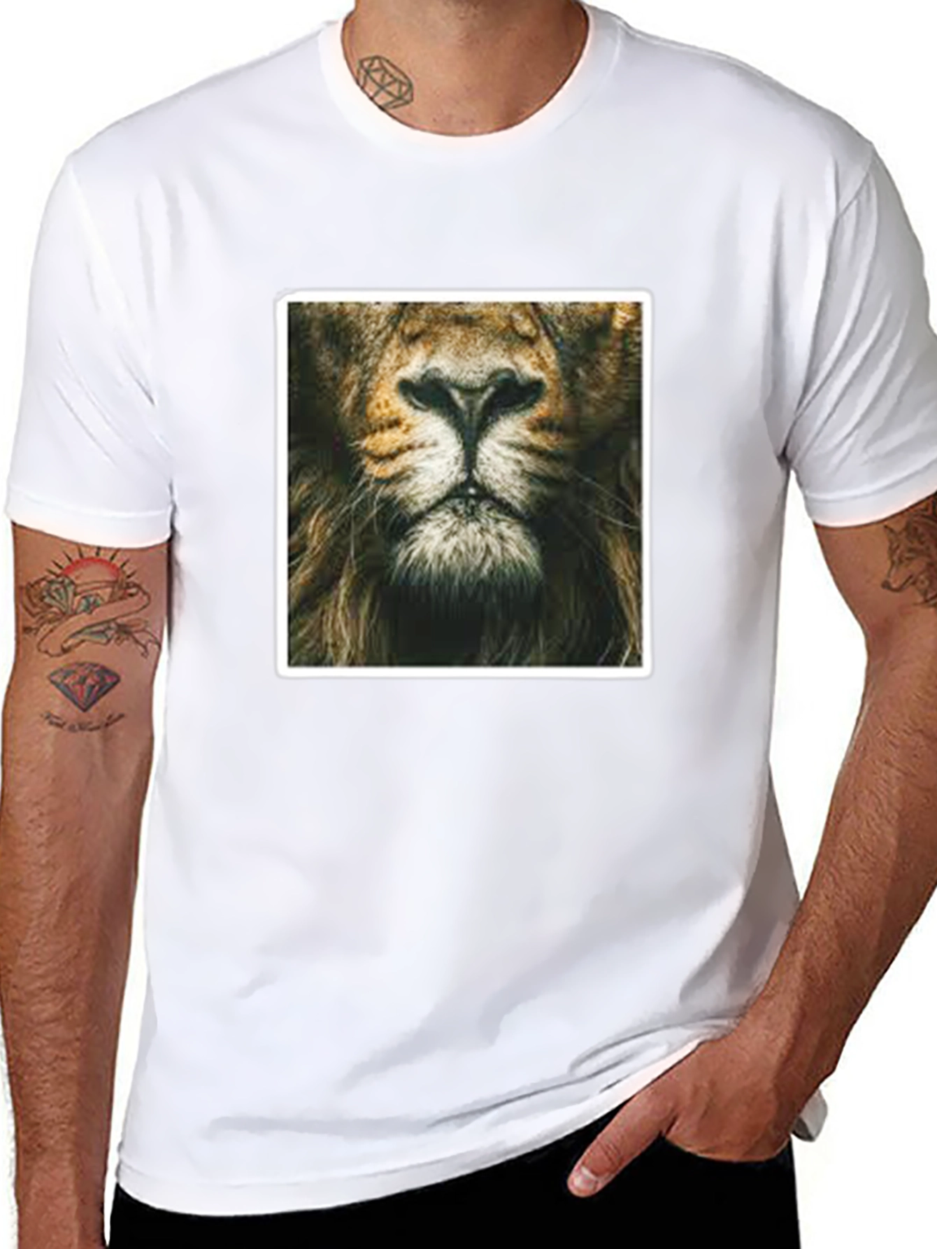 Black Lion Face Graphic Print Black T-Shirt view 8