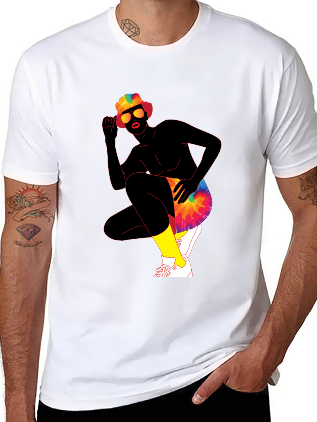 Black Retro Tie-Dye Graphic Print Crew Neck Tee view 8