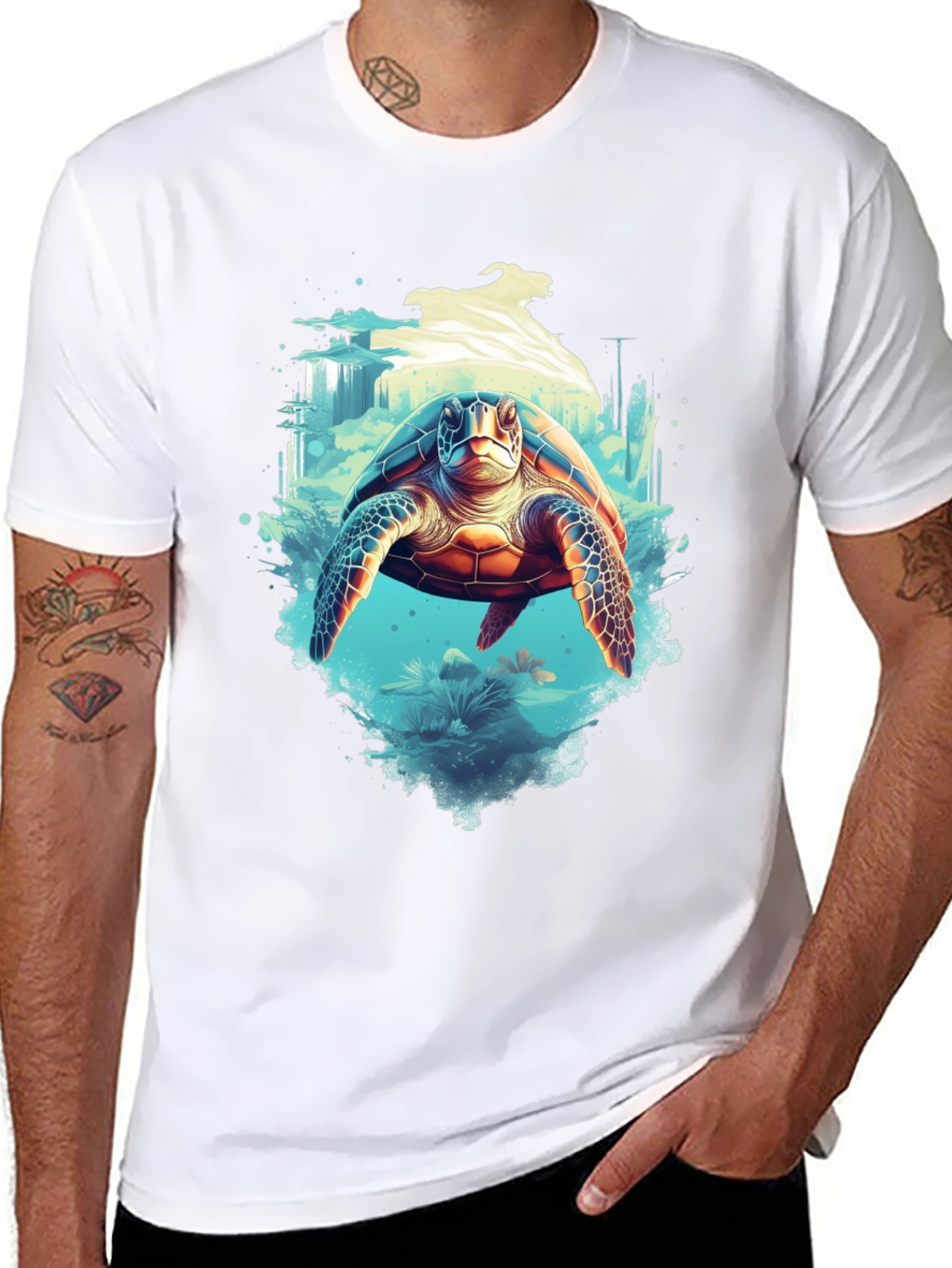 Black Sea Turtle Graphic Tee - Ocean Life Shirt view 8
