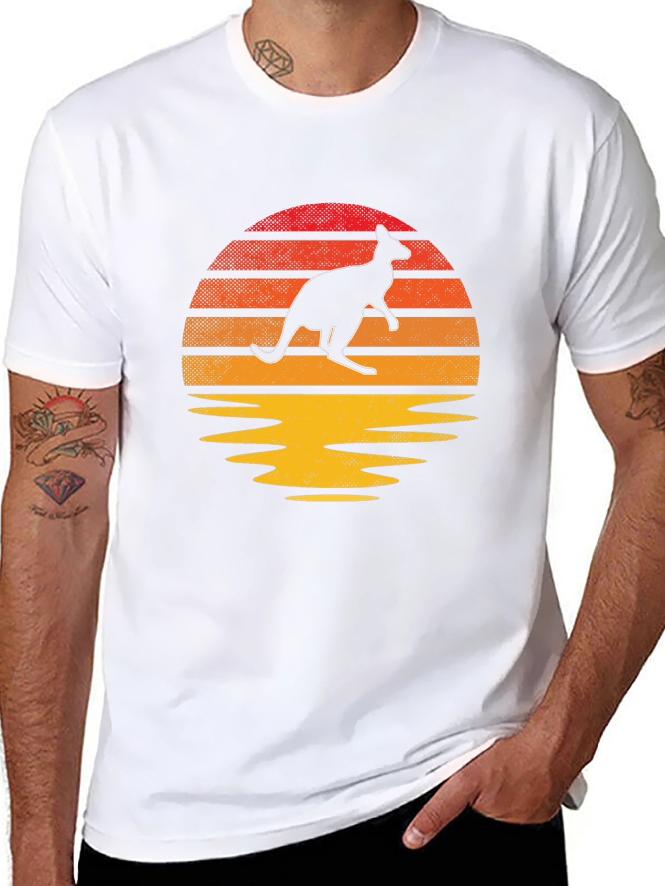 Black Retro Kangaroo Sunset T-Shirt view 8