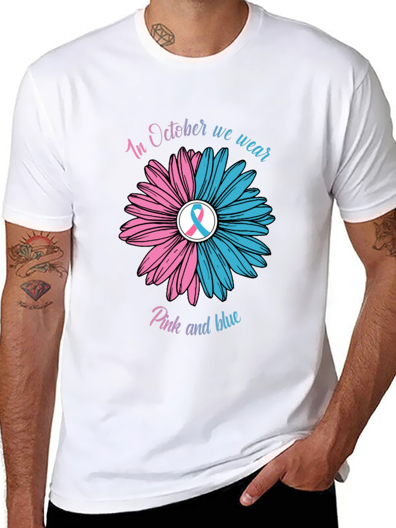 Black October Pink and Blue Awareness T-Shirt view 8
