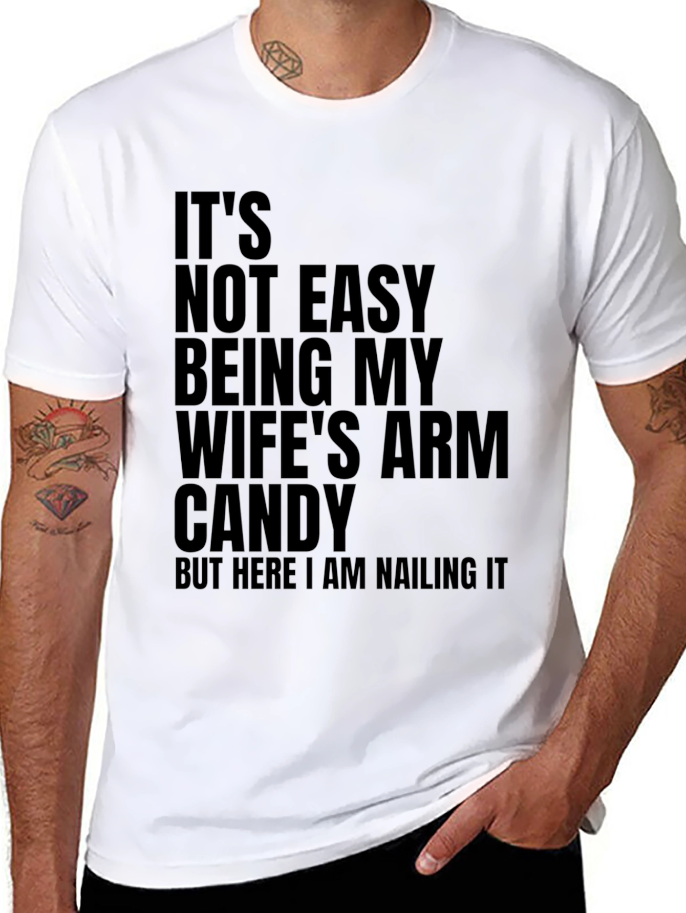 Black Funny "Wife's Arm Candy" Black Graphic T-Shirt view 8