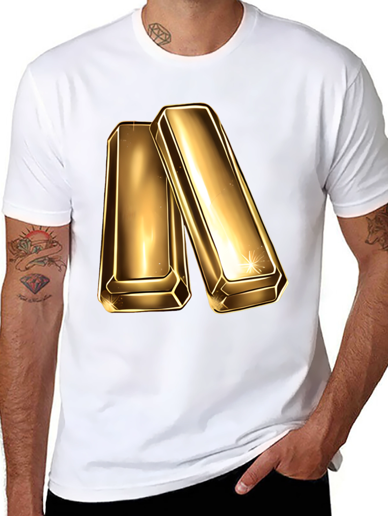 Black Gold Bar Graphic Tee - Shiny Ingot Design T-Shirt view 8
