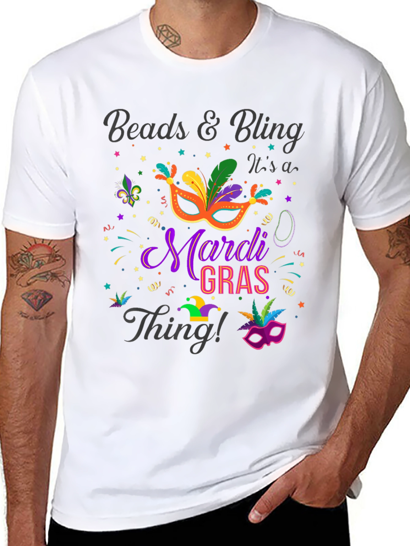 Mardi Gras Beads & Bling Graphic T-Shirt - 8