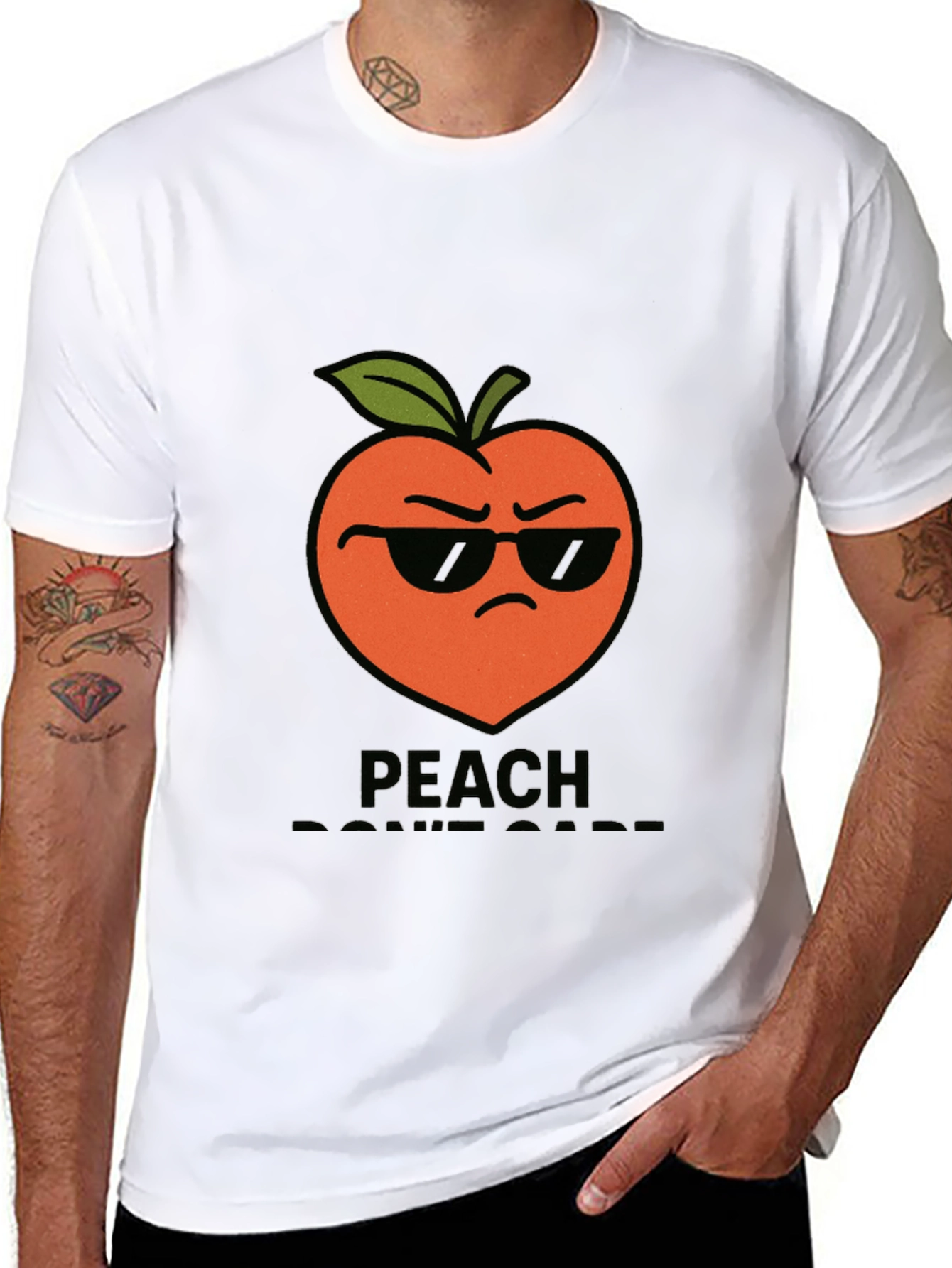 Black Cool Peach Graphic T-Shirt - "Peach Don't Care!" view 8