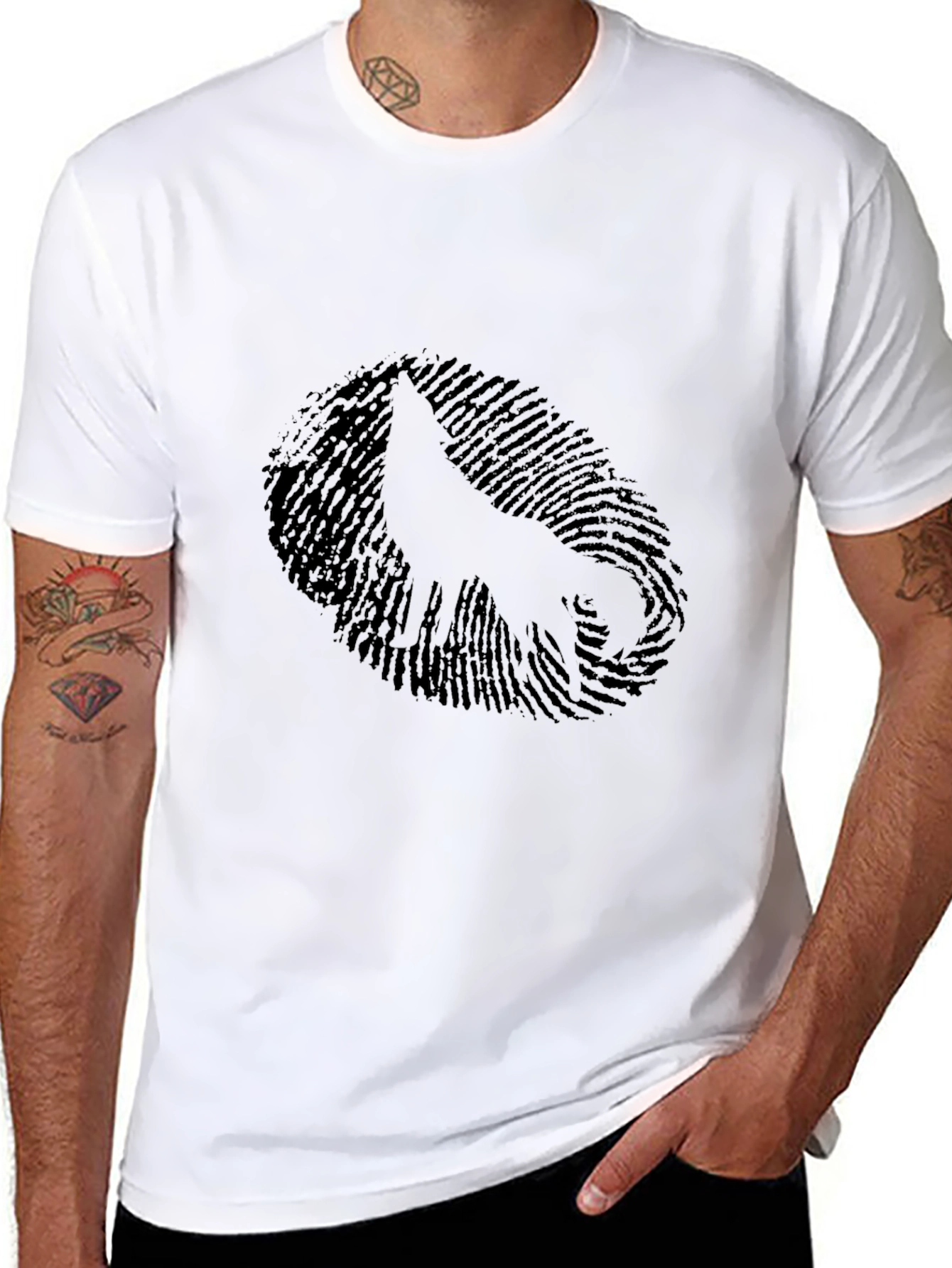 Black Fingerprint Wolf Graphic Black Tee view 8