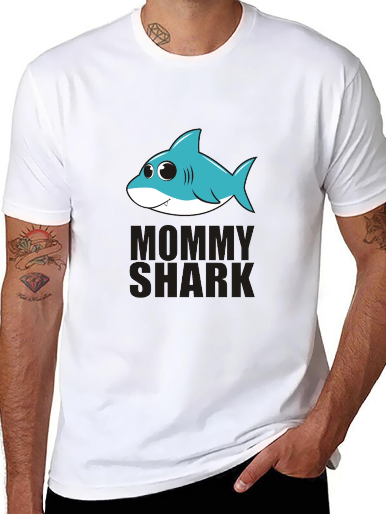 Black Mommy Shark Graphic Tee - Black Cotton T-Shirt view 8