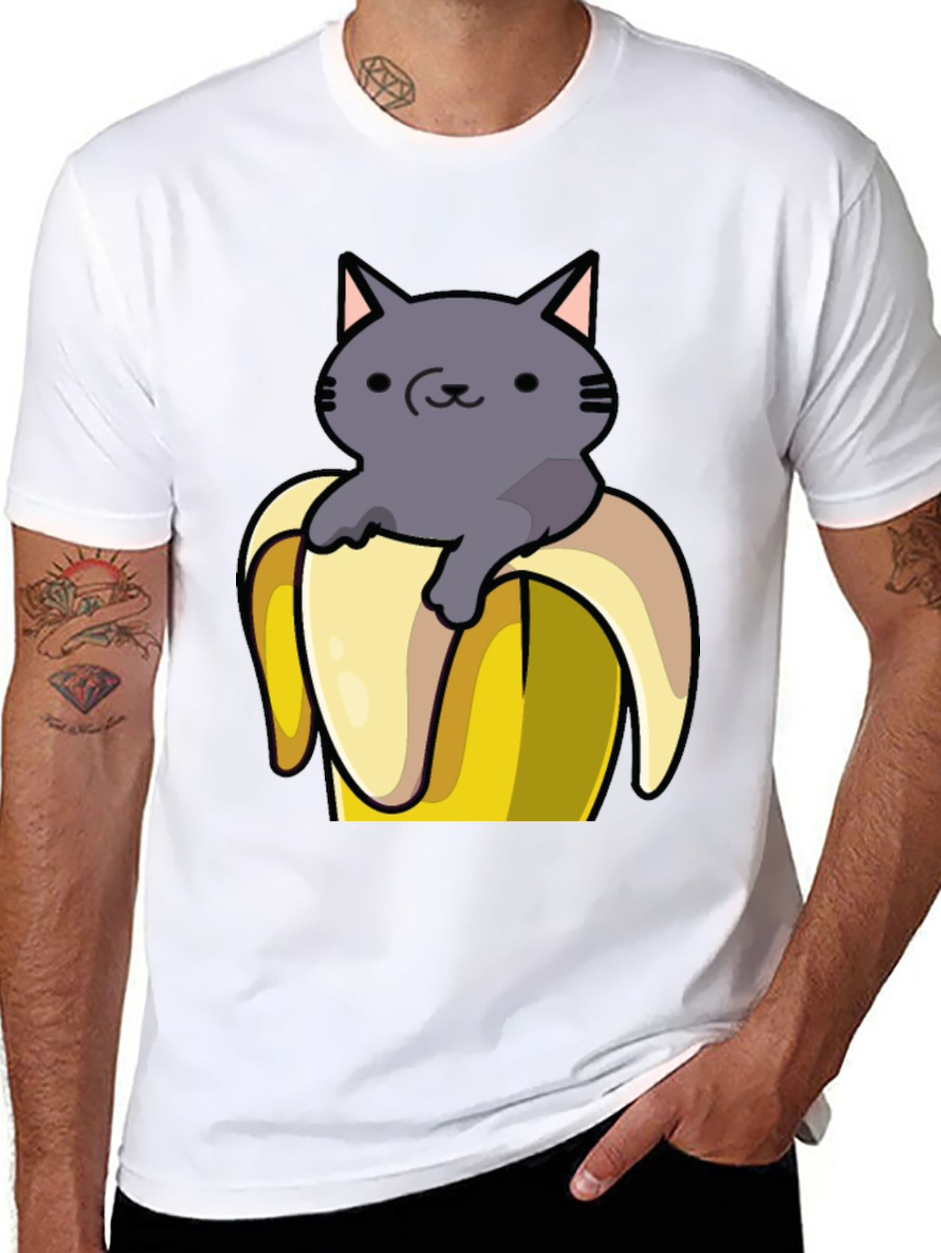 Black Cat in Banana T-Shirt - Funny Graphic Tee view 8