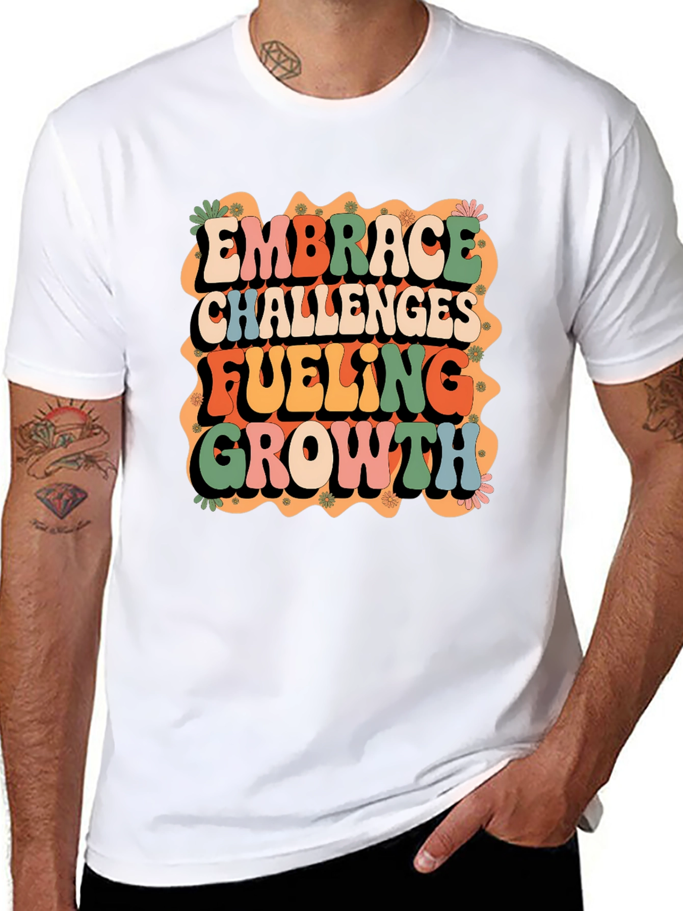 Black Retro Embrace Challenges Graphic Tee view 8