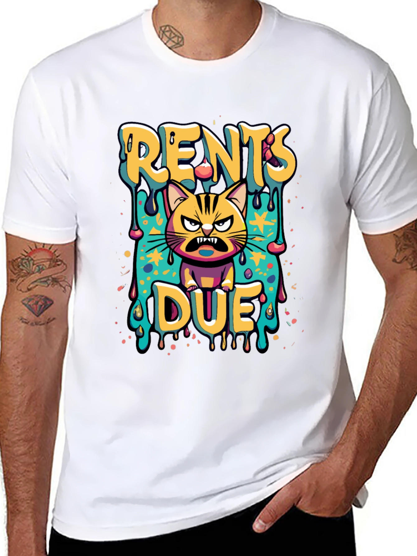 Black Rents Due Angry Cat Graphic Black T-Shirt view 8