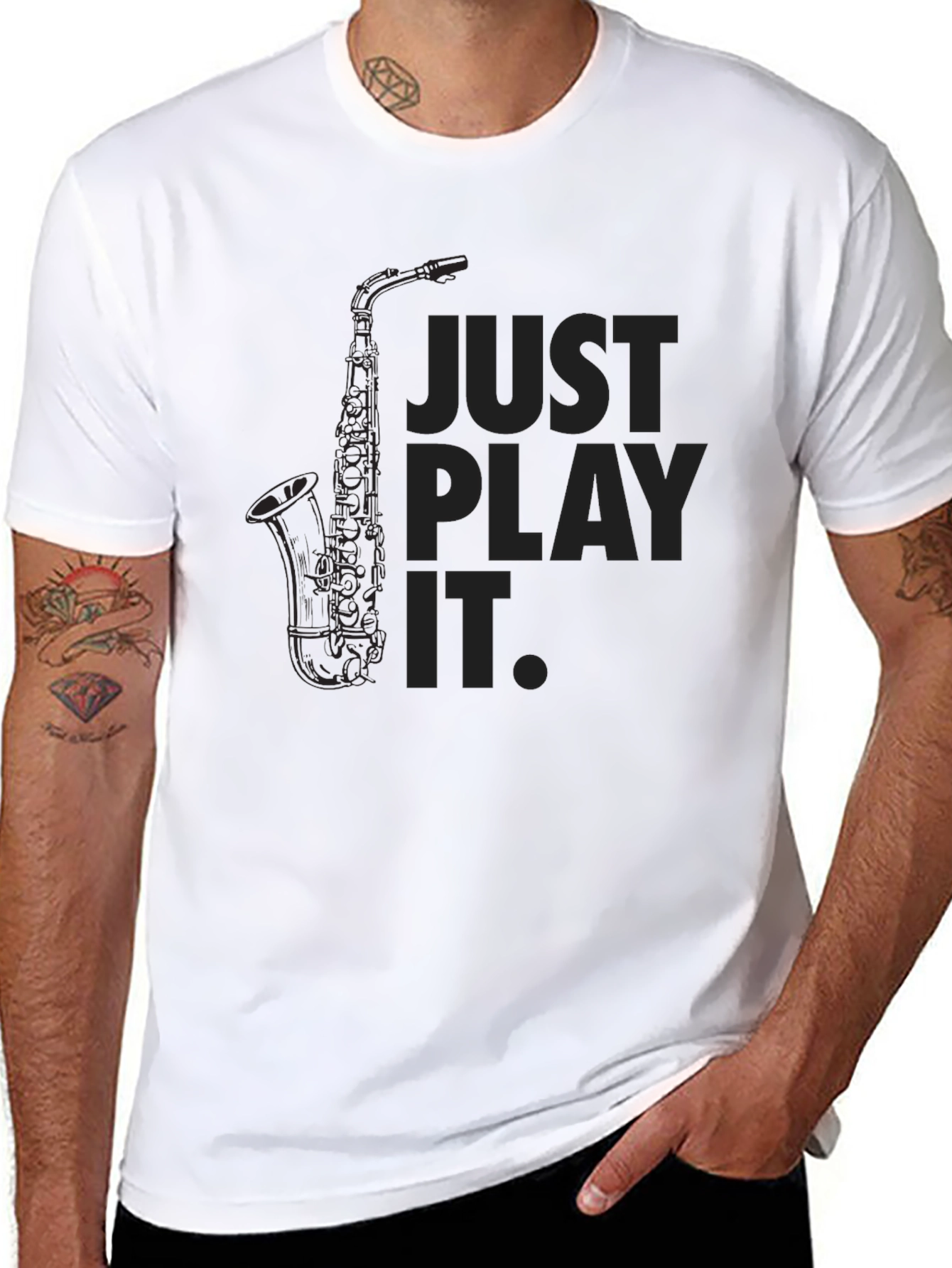Black Just Play It Black Saxophone T-Shirt view 8