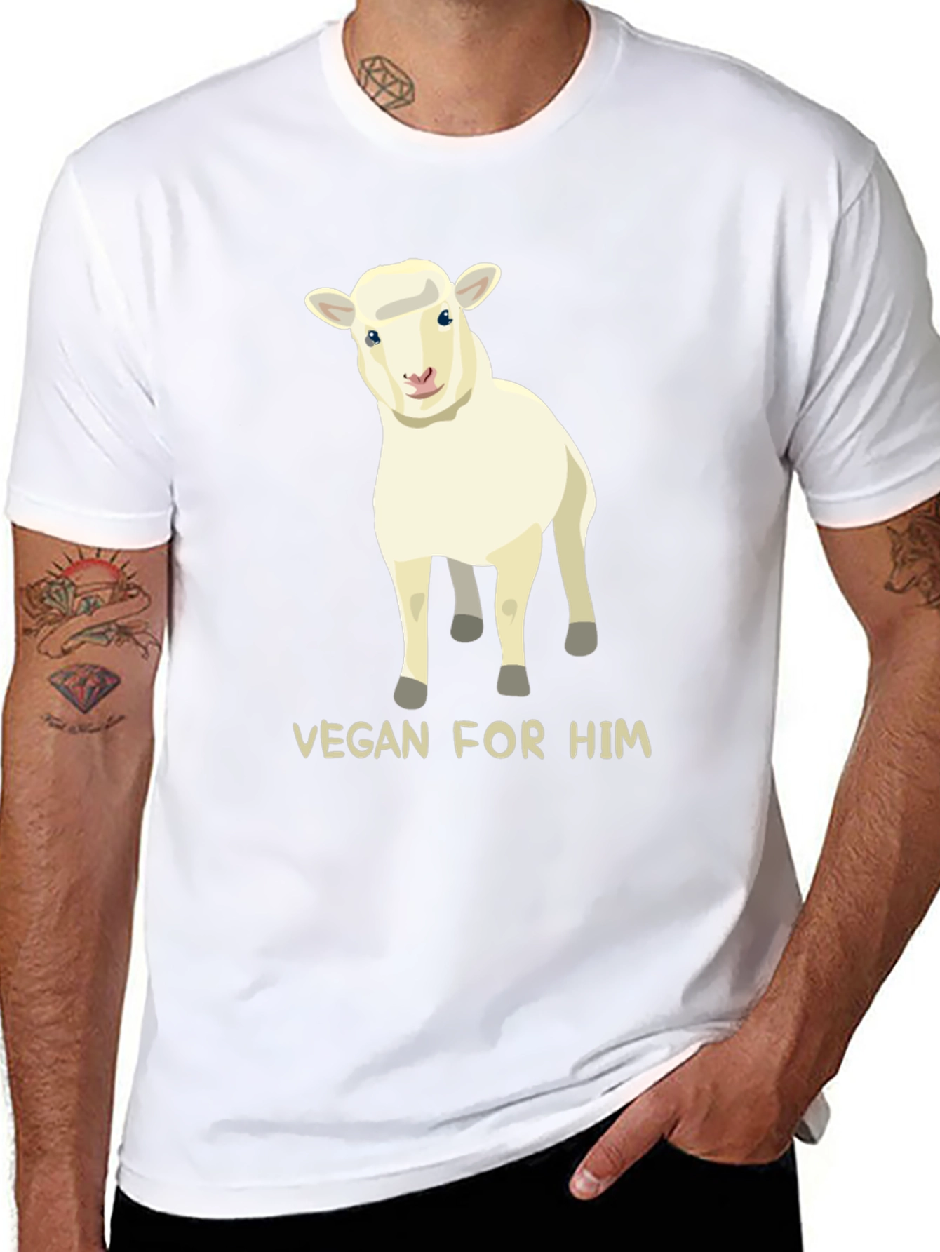 Black Vegan For Him Sheep Graphic Tee view 8