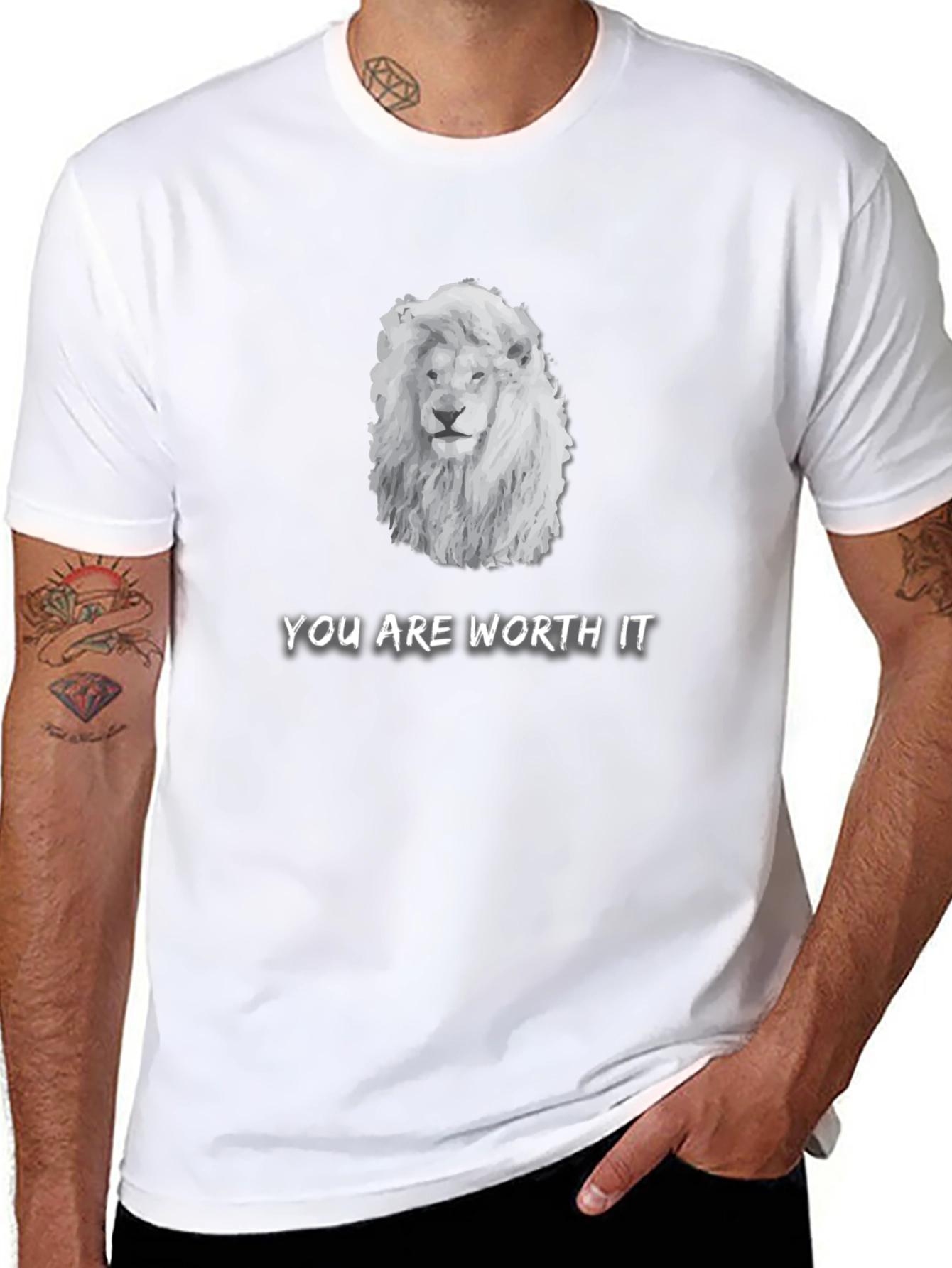 Black Lion Graphic Tee - You Are Worth It - Soft Cotton T-Shirt view 8