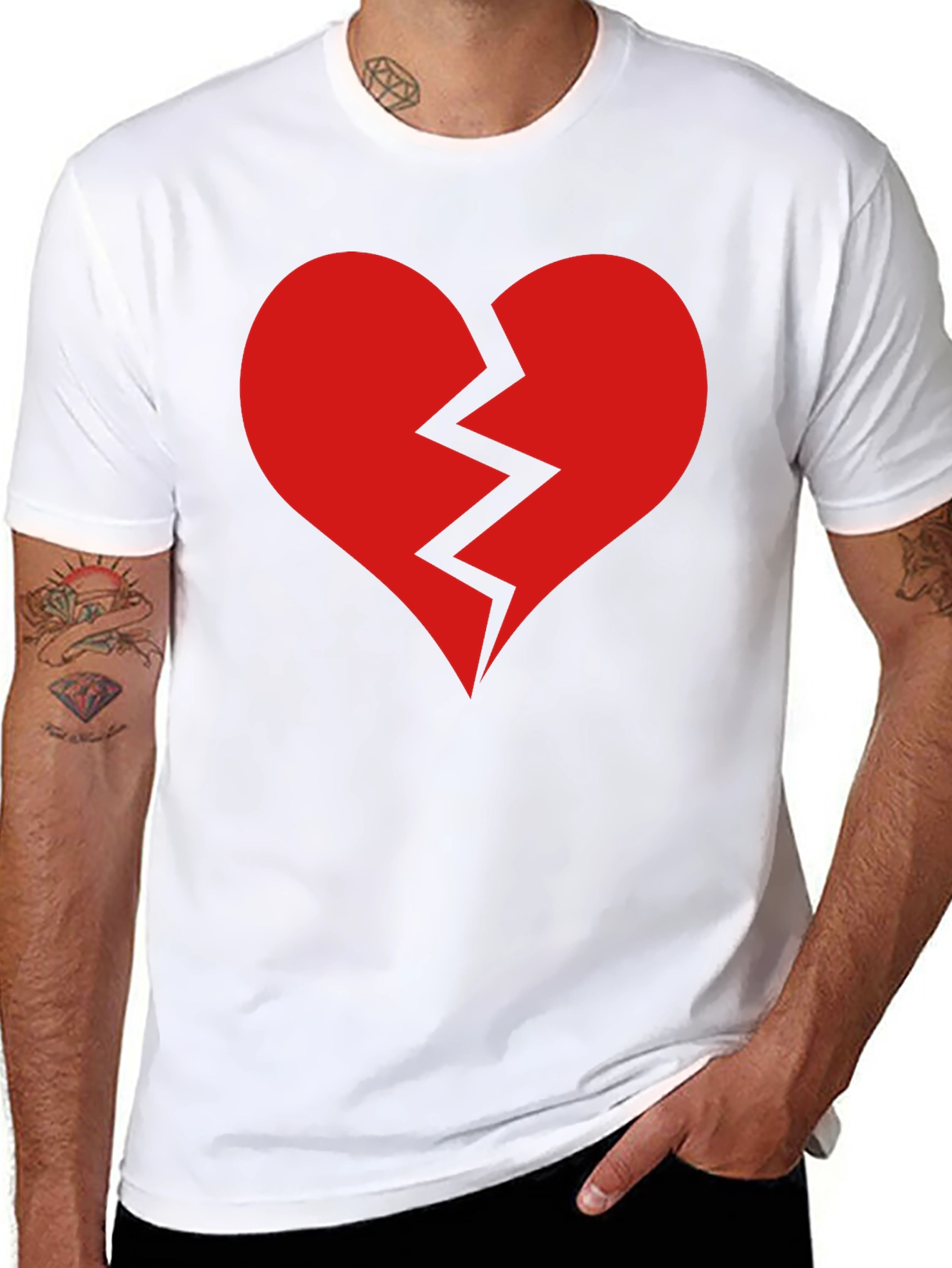 Black Broken Heart Graphic Tee - Black Cotton T-Shirt view 8