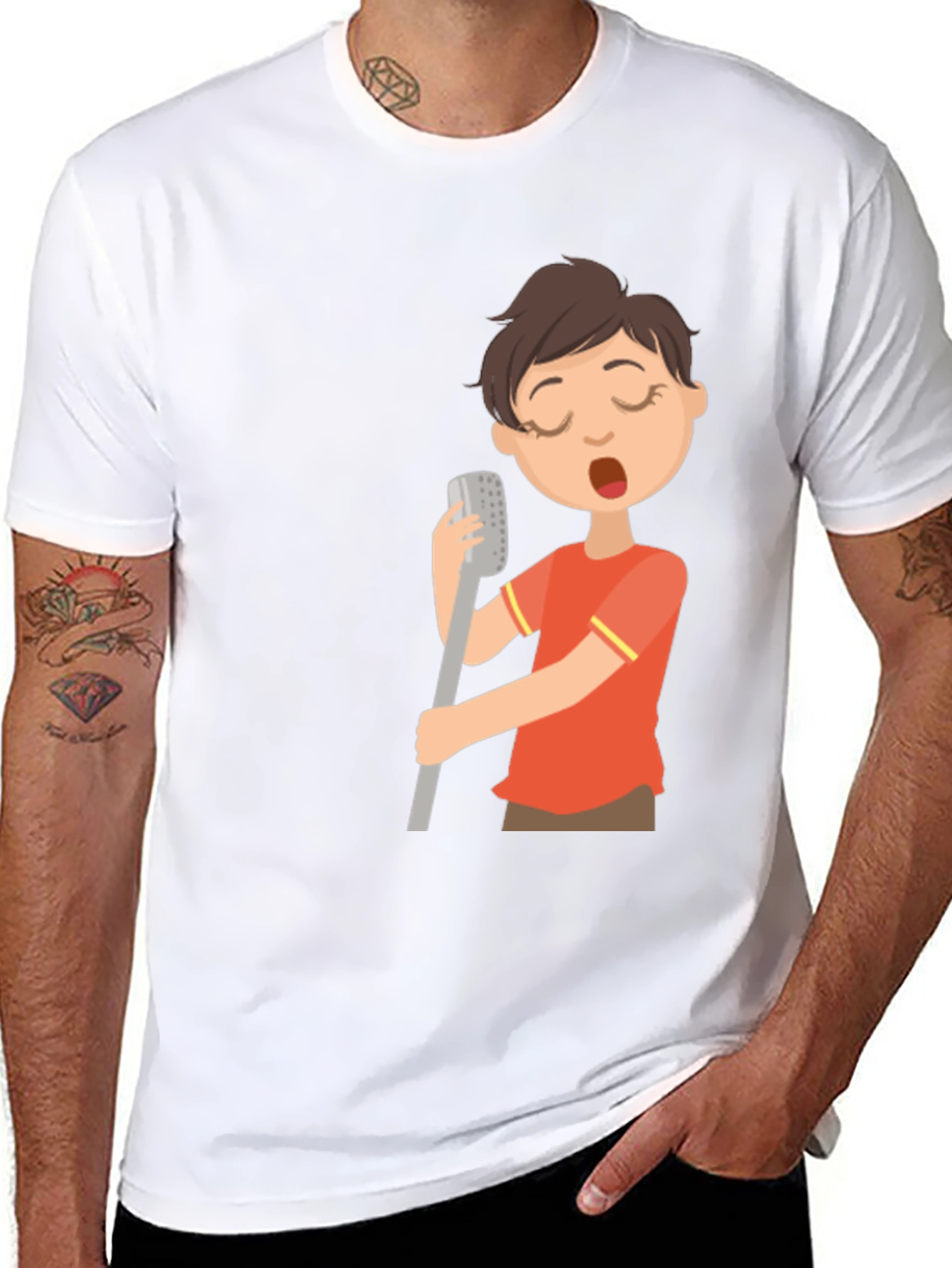 Black Singing Boy Graphic Tee - Black Cotton Blend T-Shirt view 8