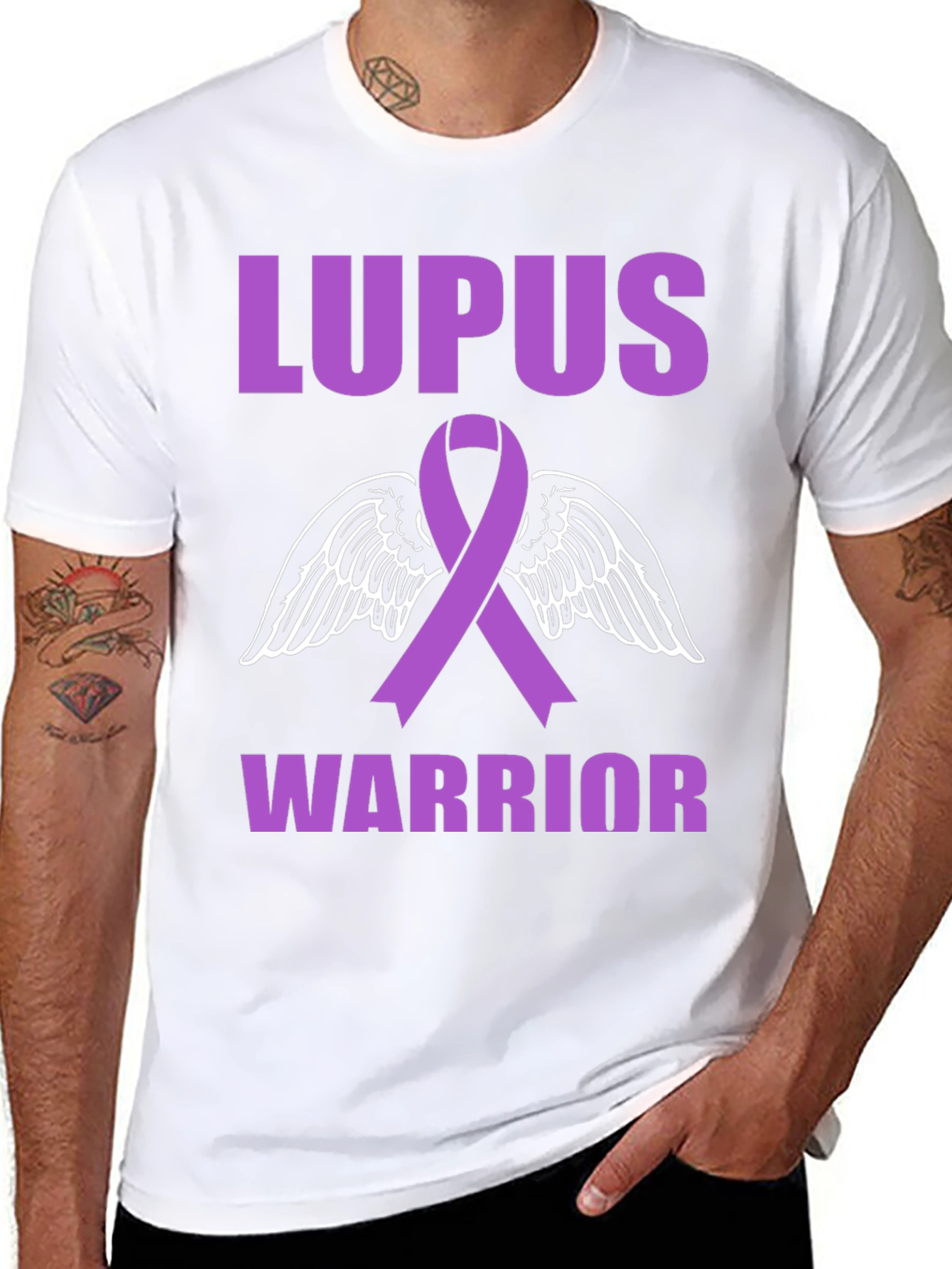 Lupus Warrior T-Shirt Purple Ribbon Angel Wings Support - 8
