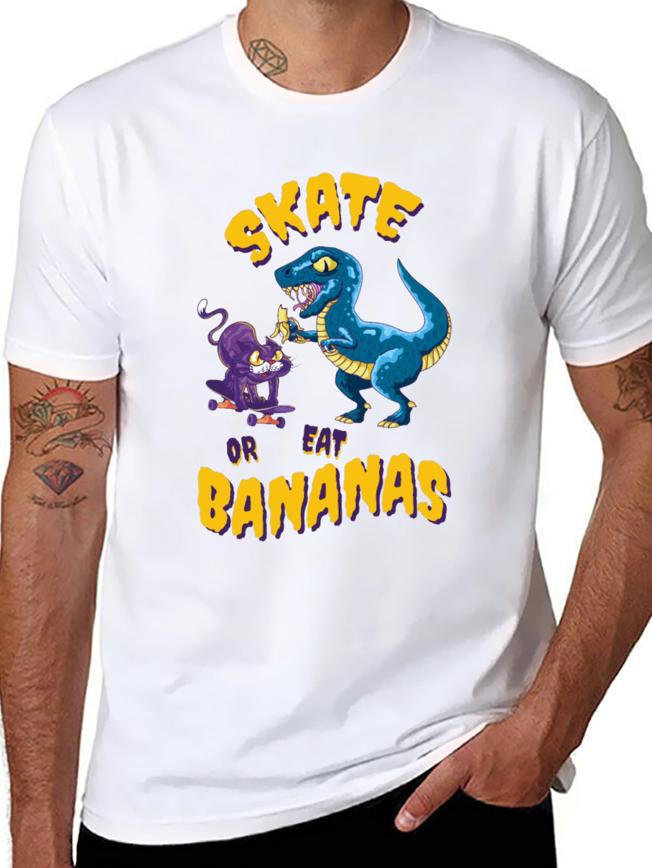 Black Skate or Eat Bananas Graphic Tee - Quirky Novelty T-Shirt view 8