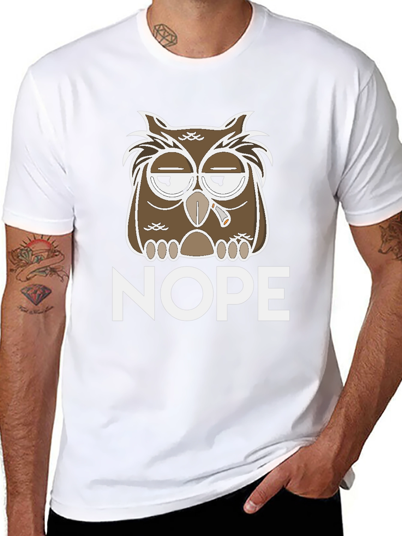 Black Nope Owl Graphic Tee - Funny Casual T-Shirt view 8