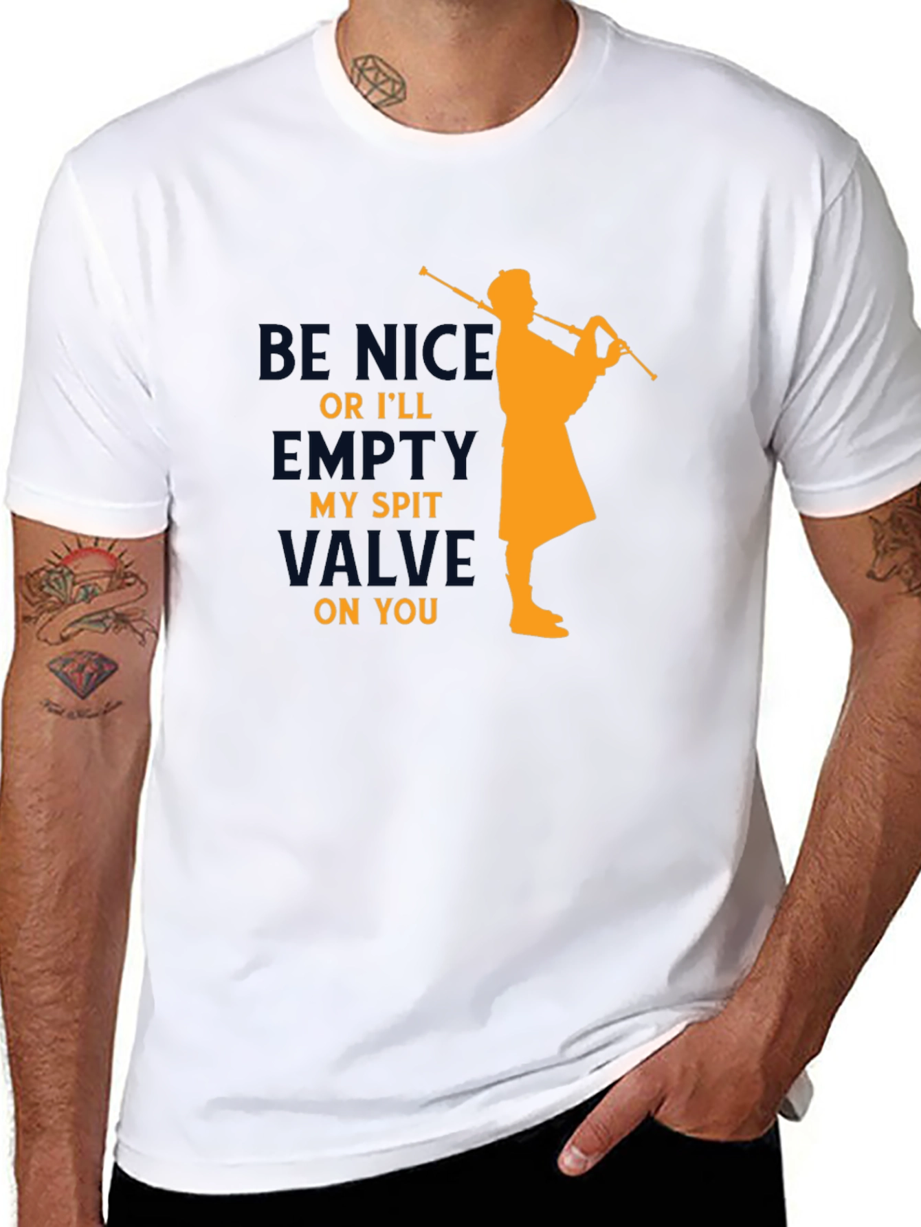 Black Funny Bagpipe Player T-Shirt - Empty My Spit Valve view 8
