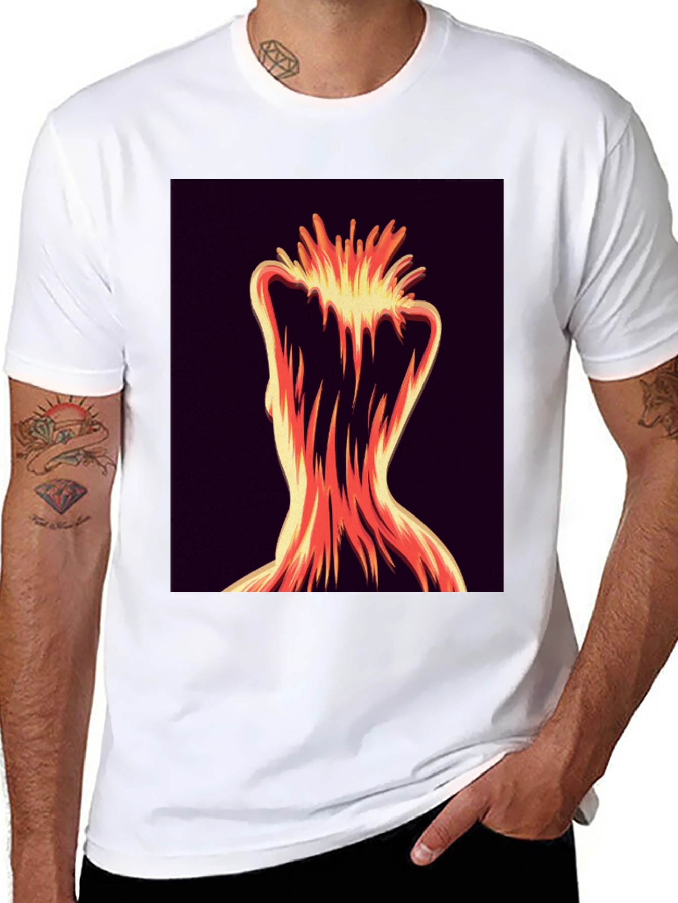 Black Abstract Fiery Figure Tee - Bold Graphic Print view 8