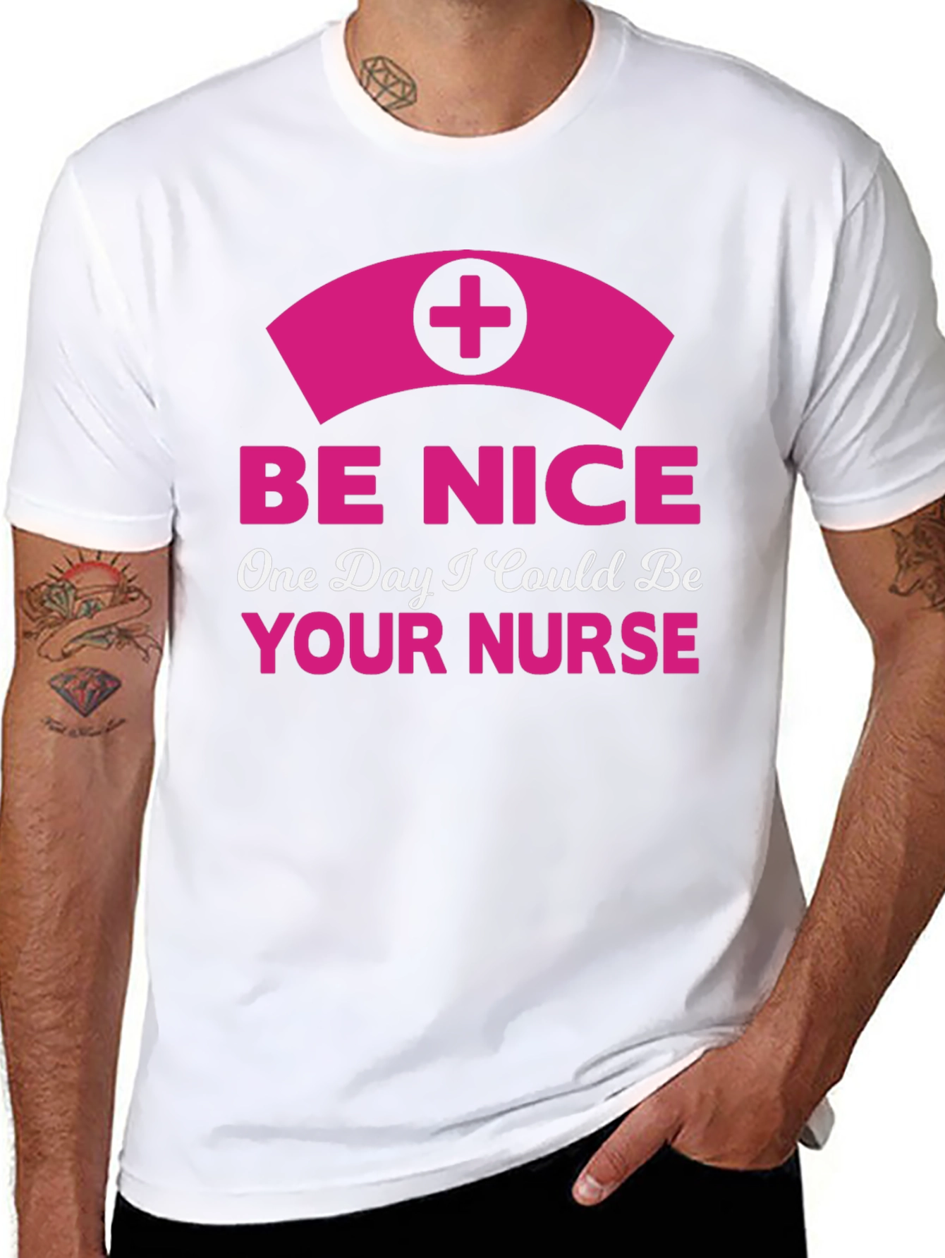 Black Be Nice Nurse Graphic T-Shirt - Novelty Apparel view 8