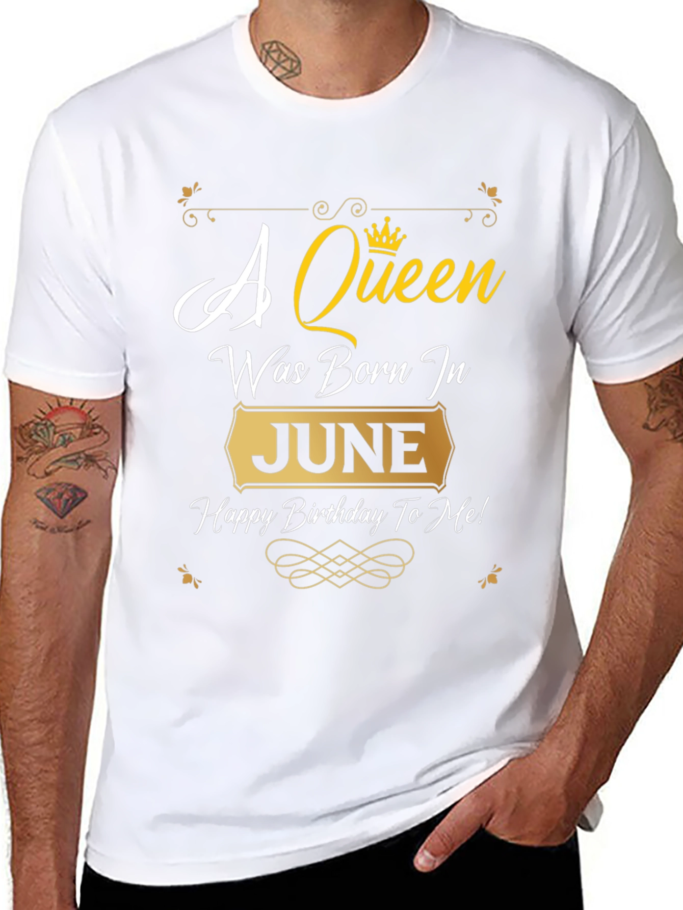 Black A Queen Was Born In June Birthday T-Shirt view 8