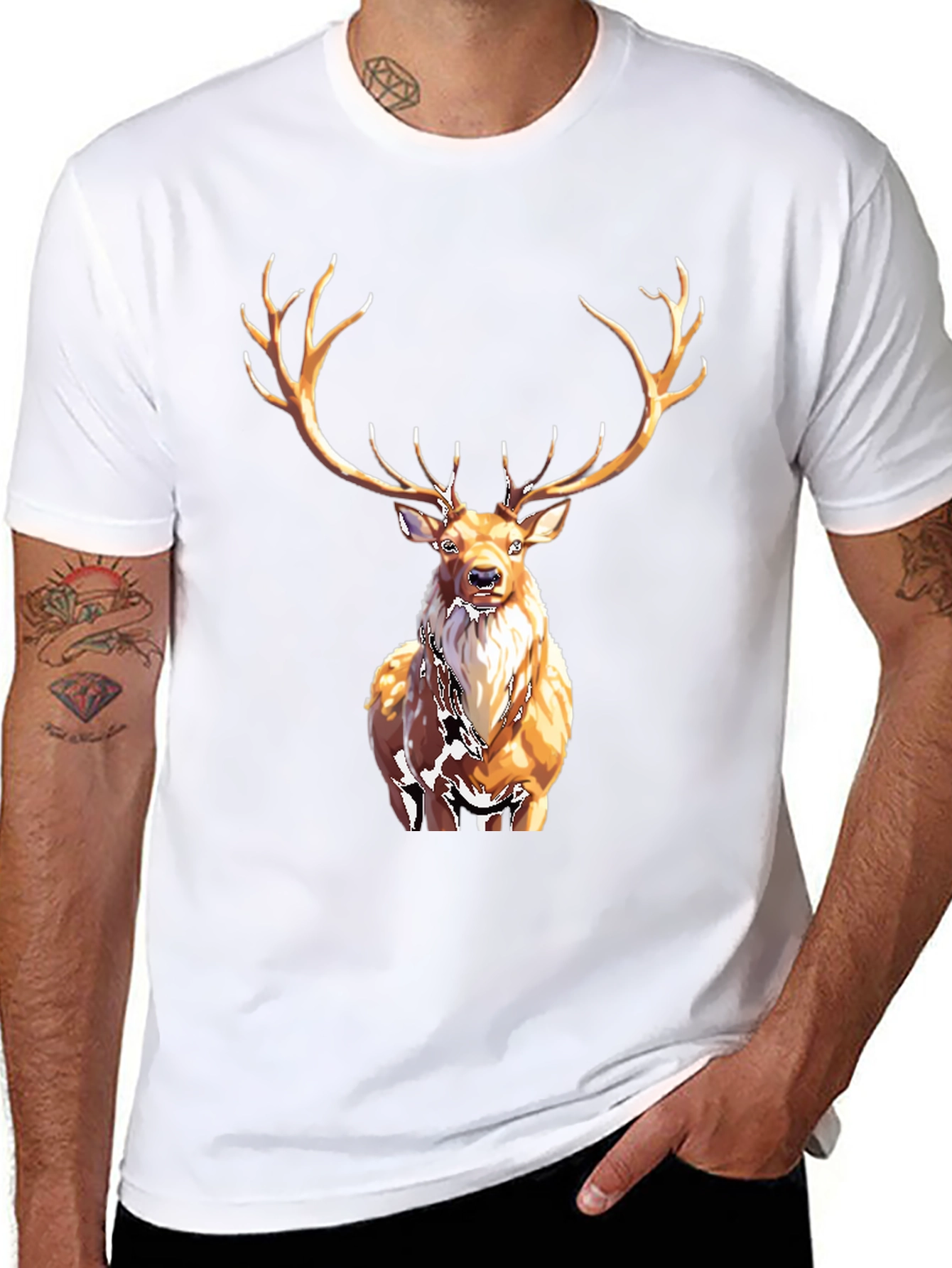 Black Majestic Deer Graphic Tee - Black Cotton T-Shirt view 8