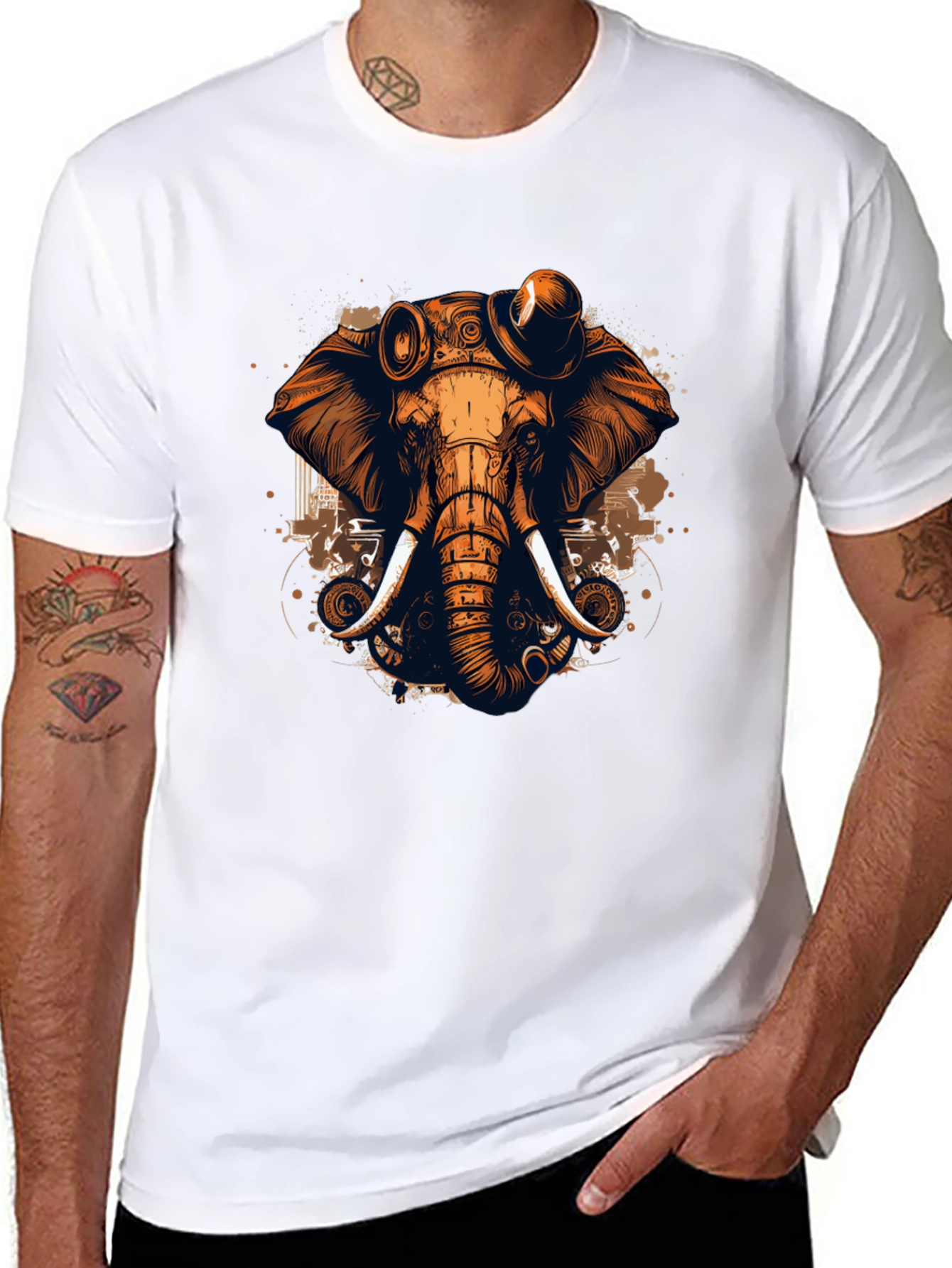 Black Steampunk Elephant Graphic Tee - Unique Design view 8