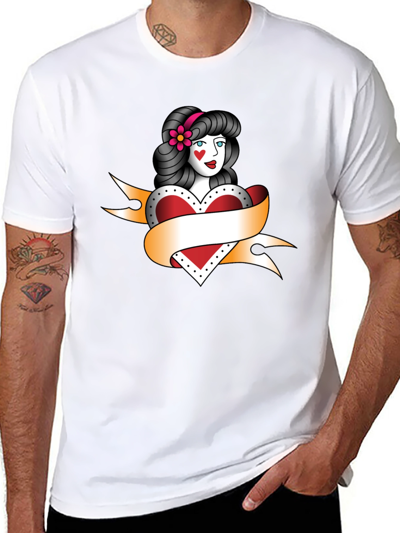 Black Vintage Tattoo Style Heart Woman Black T-Shirt view 8