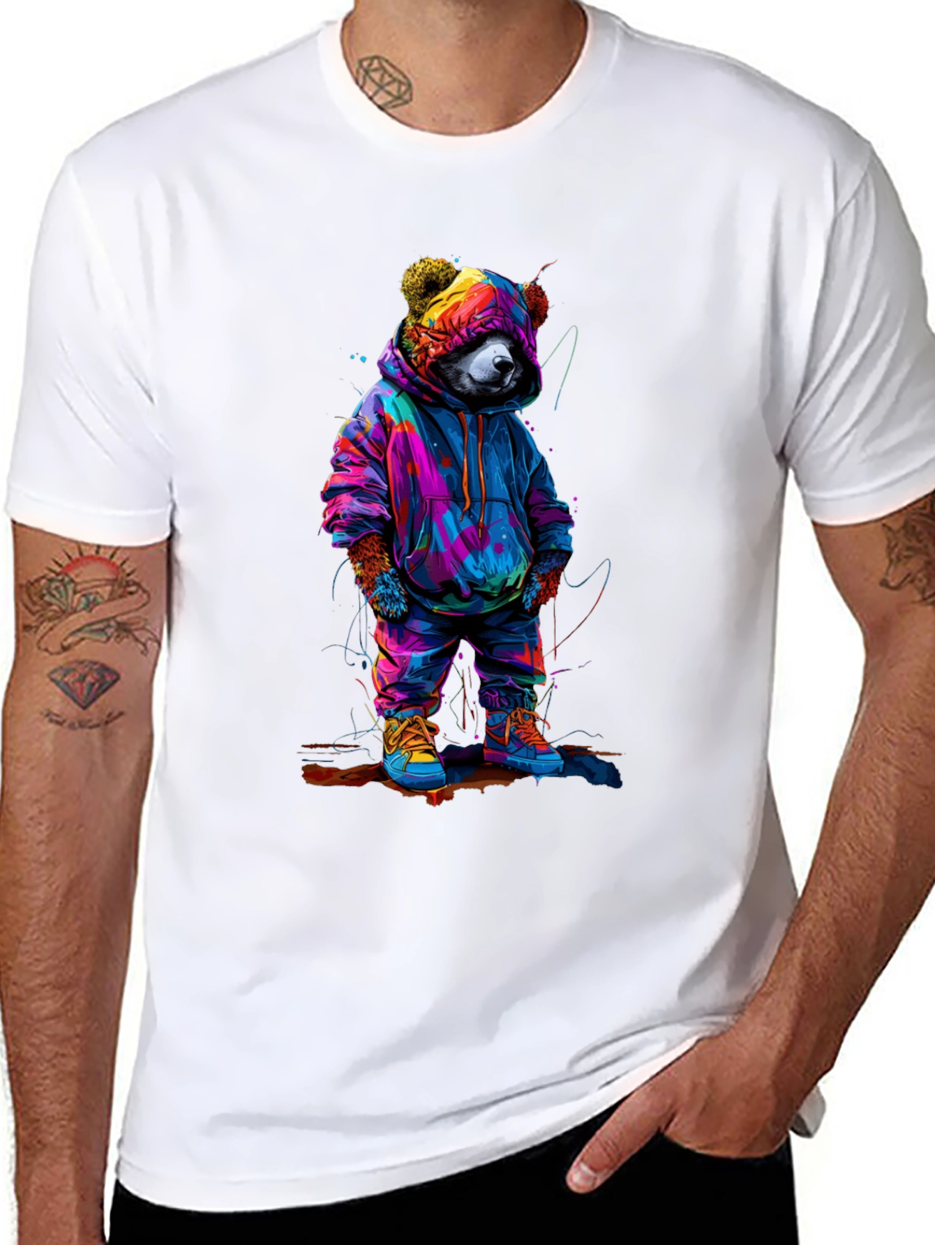 Black Cool Bear Graphic Tee - Trendy Streetwear view 8