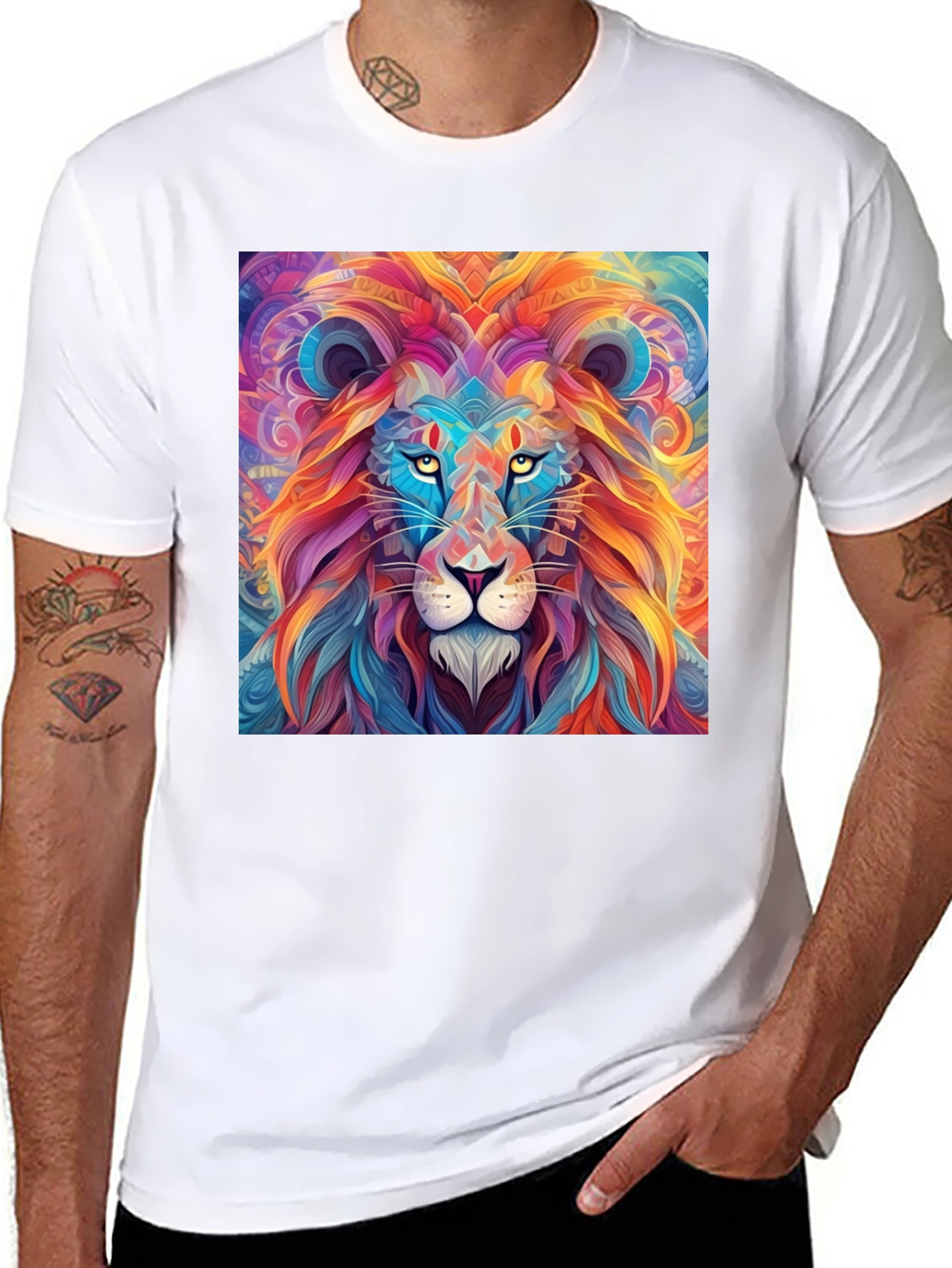 Black Vibrant Lion Graphic Print Black T-Shirt view 8