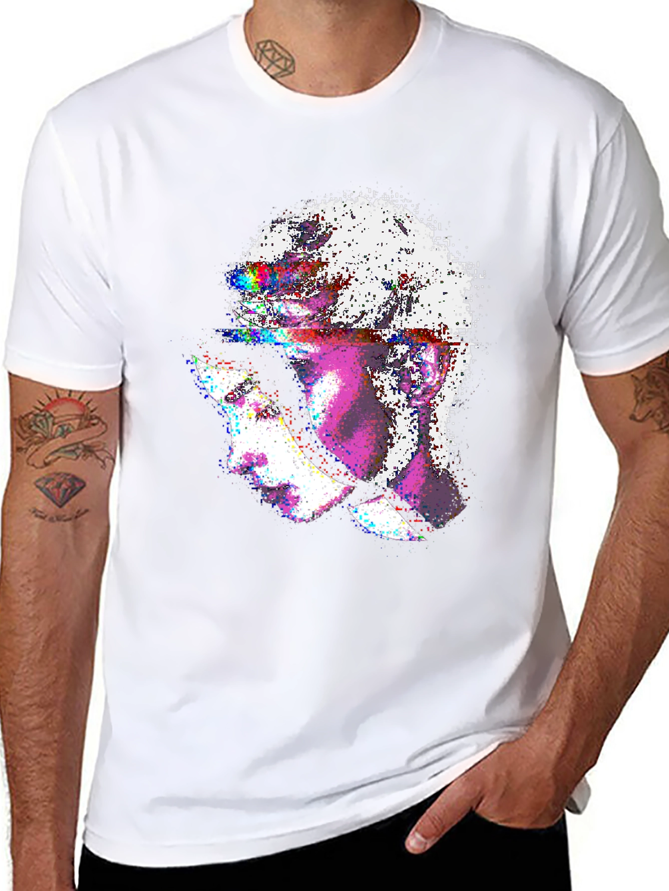 Black Abstract Glitch Art Graphic Tee - Stylish Black T-Shirt view 8