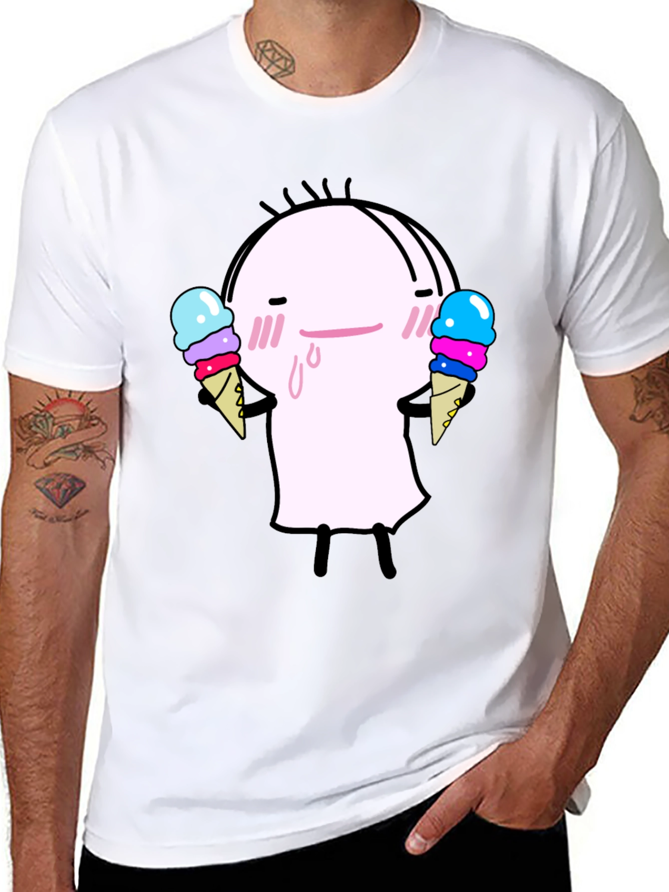 Black Cute Ice Cream Character Black T-Shirt view 8