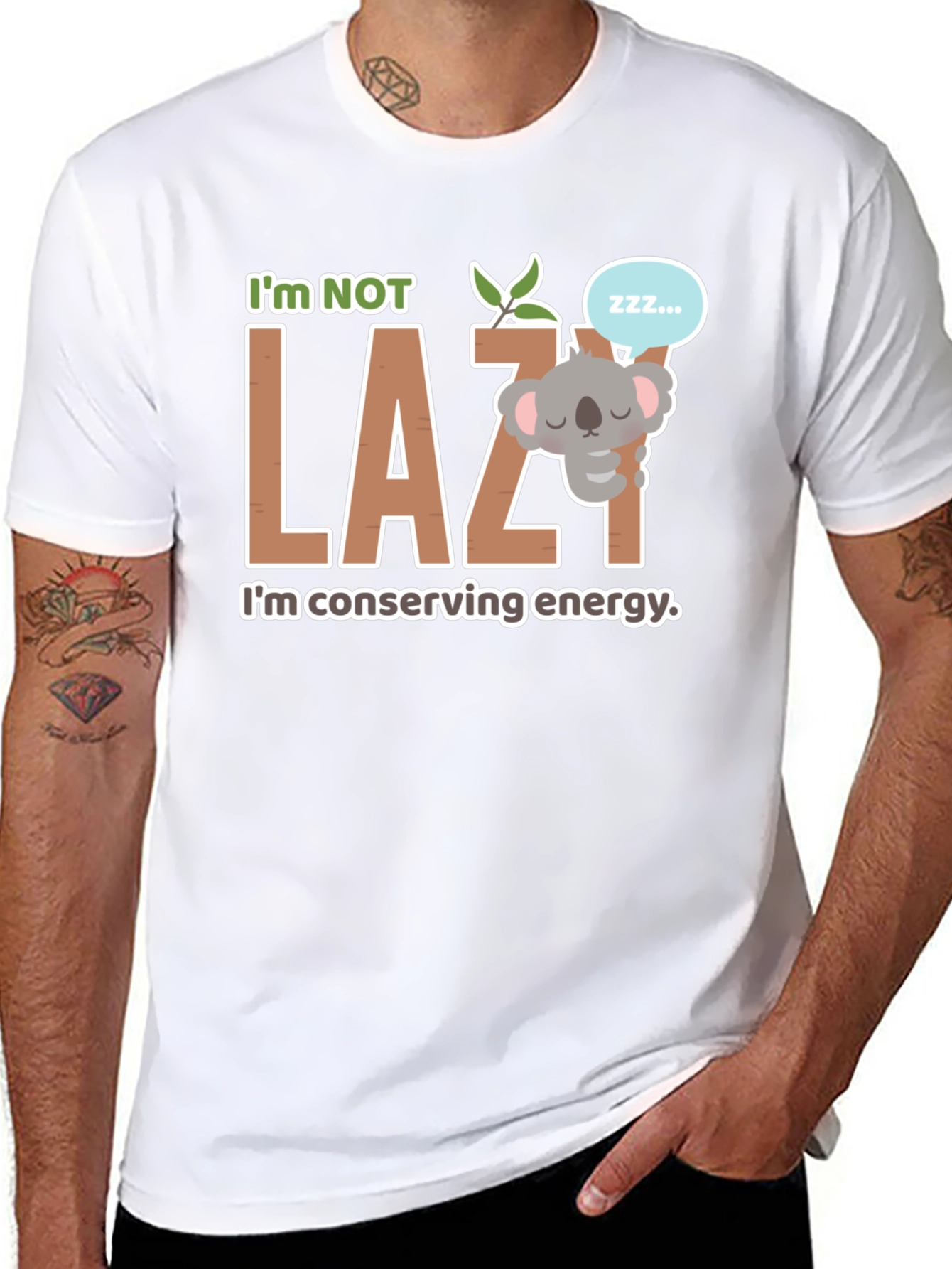 Black I'm Not Lazy Koala T-Shirt view 8