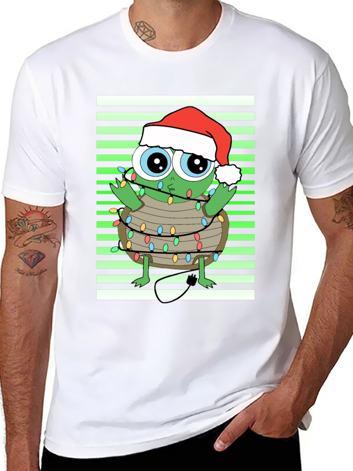 Black Christmas Turtle in Lights Graphic Tee view 8
